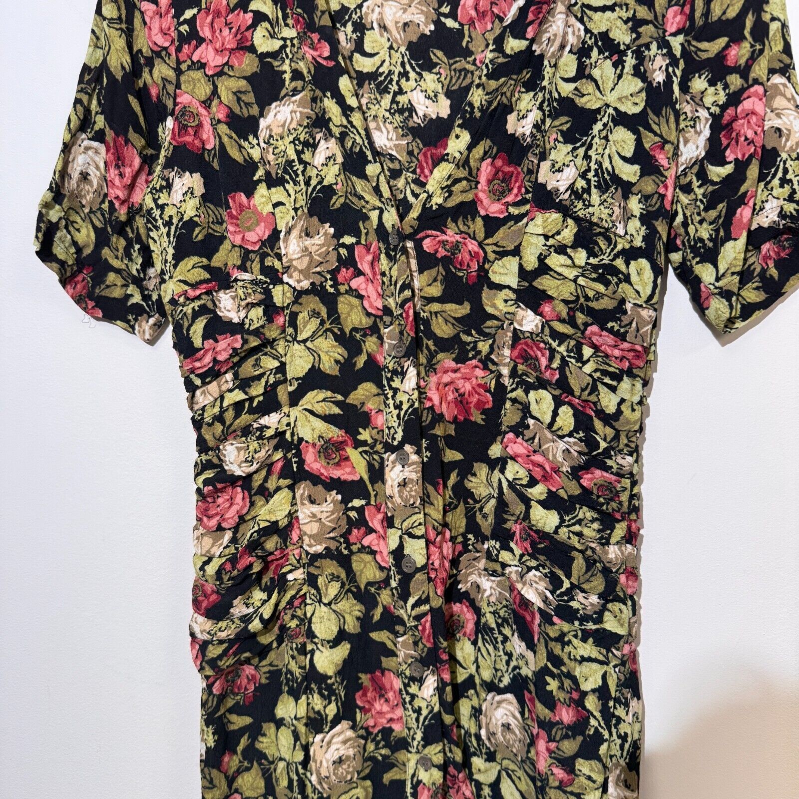 Ganni × Vintage Ganni Green Black Viscose Dress Size S Floral Pattern 90s Size S / US 4 / IT 40 - 11 Thumbnail