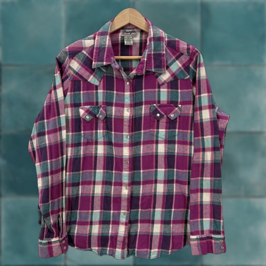 Wrangler Wrangler Shirt Womens 3XL Purple Plaid Flannel Pearl Snap Long Sleeve Western Size XXL / US 16-18 / IT 52-54 - 1 Thumbnail
