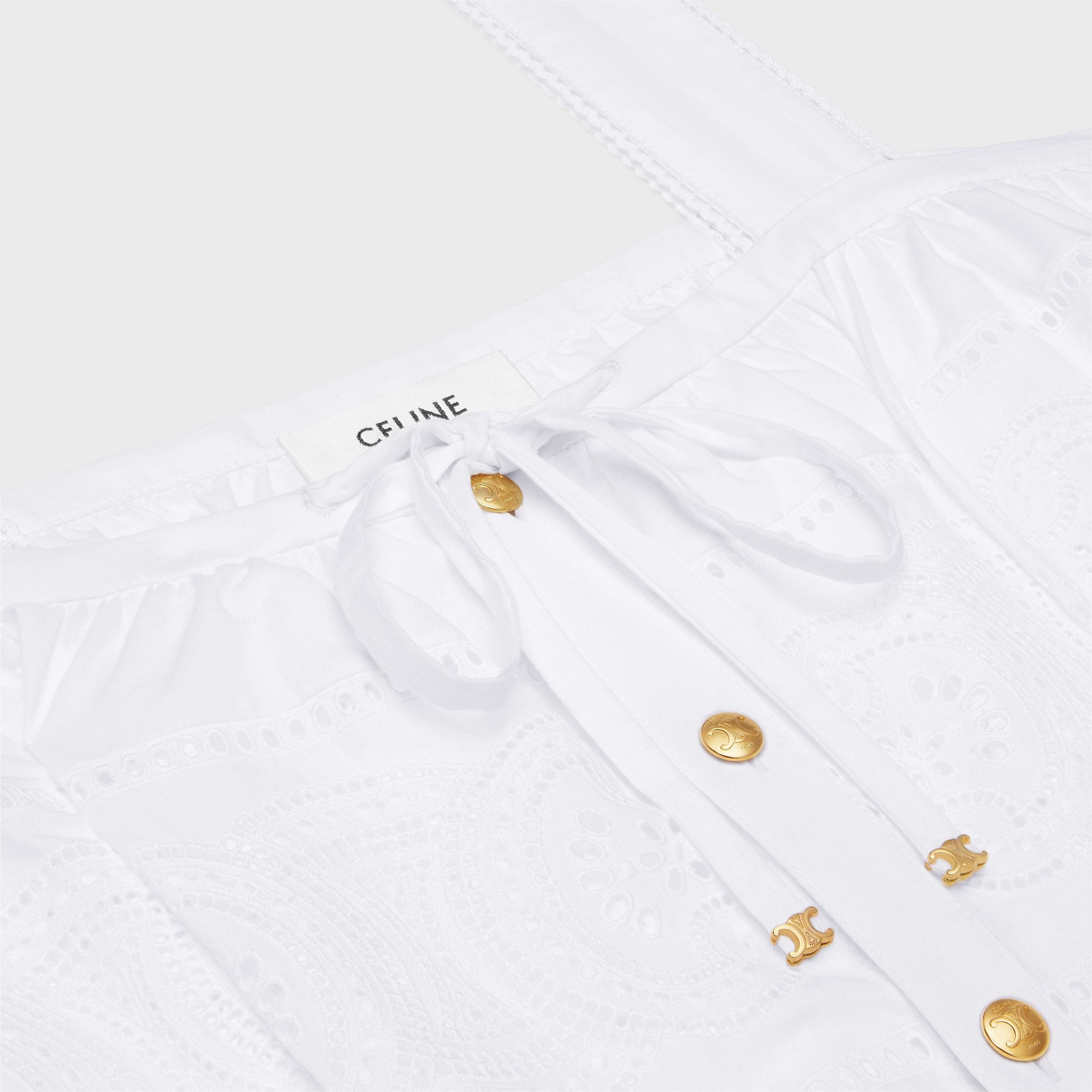 Celine o1bcso1str0724 Crop Top Smock Brod Baptiste Coton in White Size XXS / US 00 / IT 34 - 3 Thumbnail