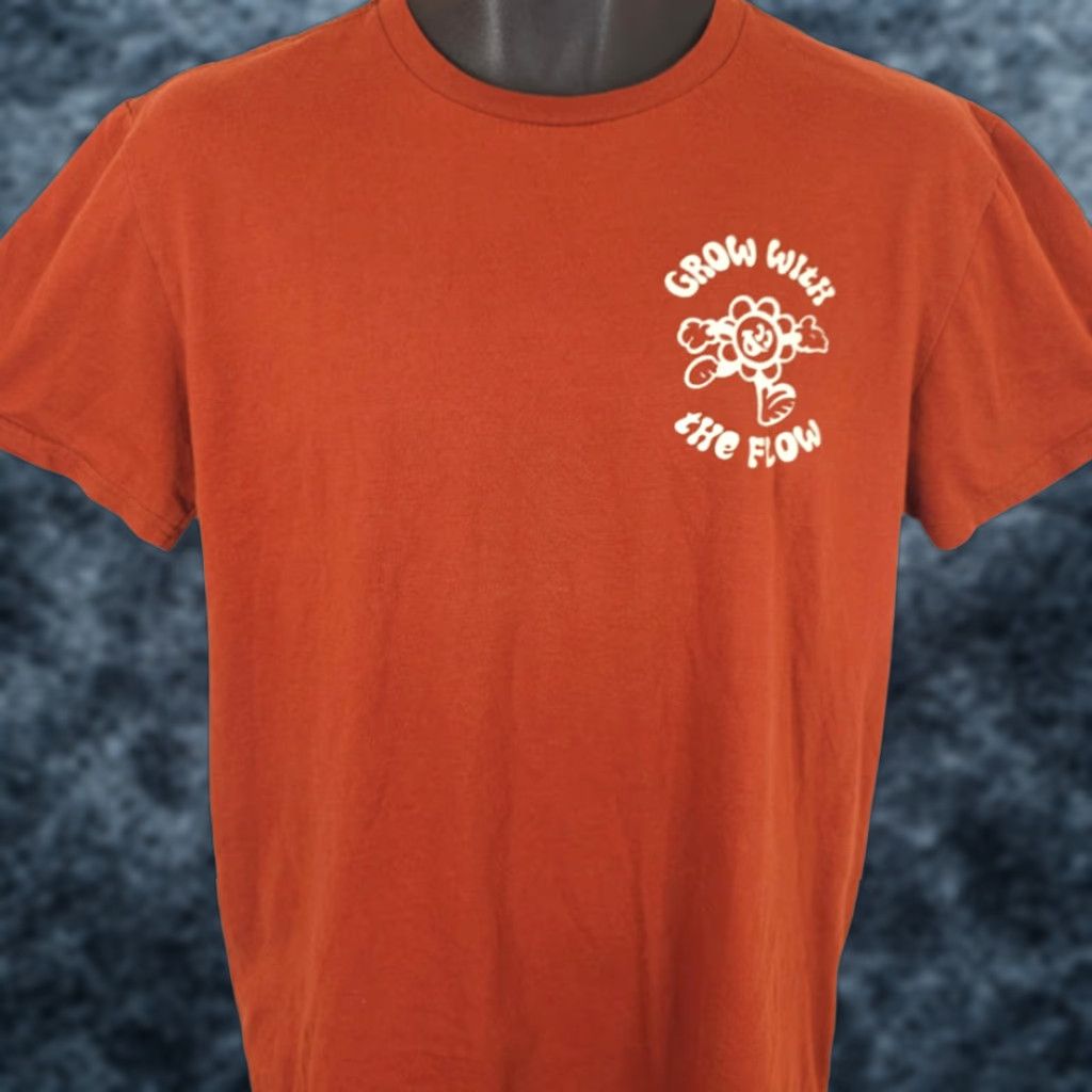 Vintage Happy Flower T Shirt Mens Size Medium Orange Grow With The Flow Shirt Mens Orange Flower Gardening 2020s Size US M / EU 48-50 / 2 - 1 Thumbnail