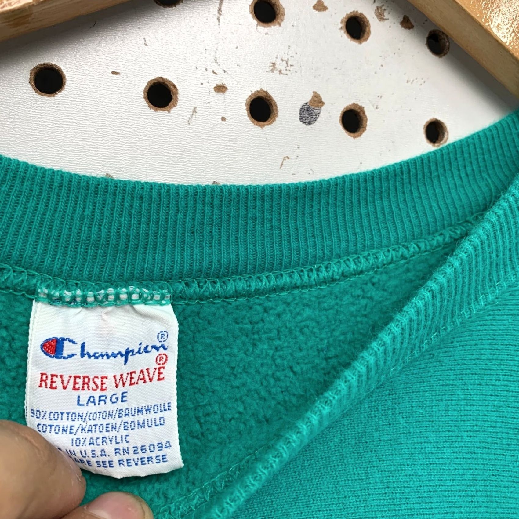 Champion VINTAGE Champion Reverse Weave Sweatshirt Mens L Teal USA 90s Heavyweight Pullover Crew Neck Long Sleeve Cotton Blue (Shirt) Size US L / EU 52-54 / 3 - 3 Thumbnail