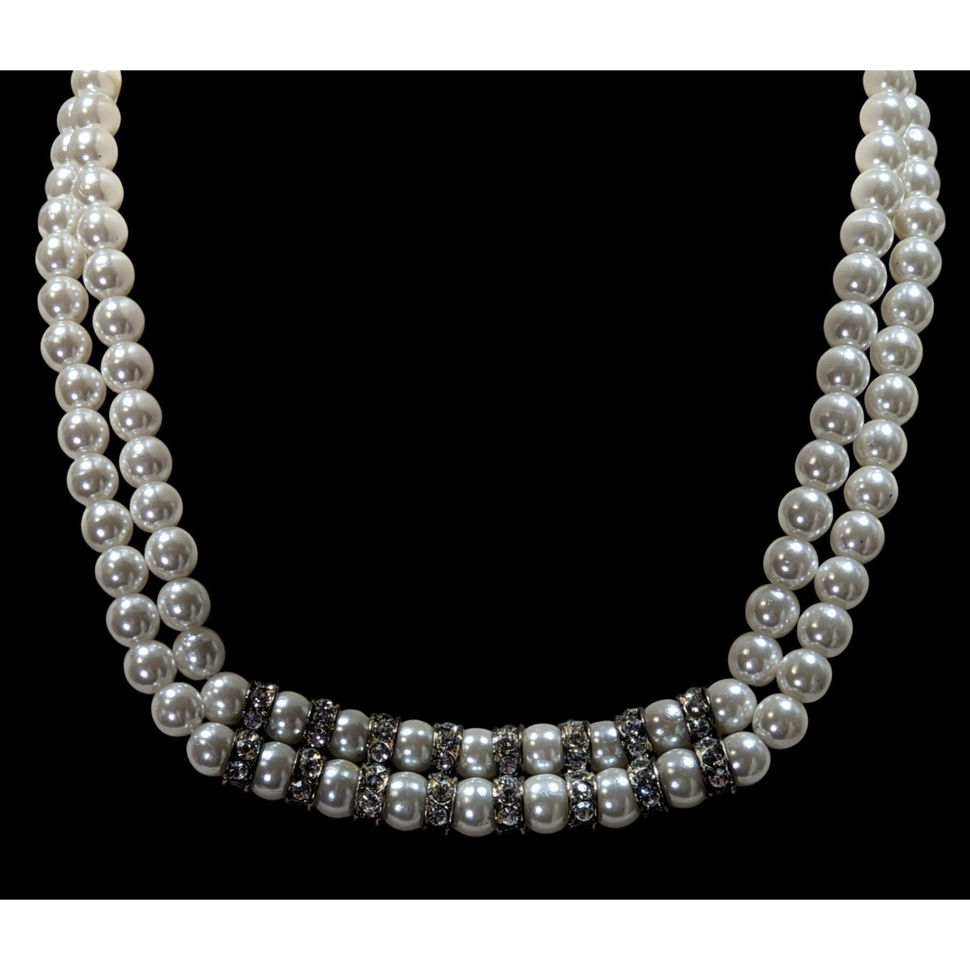 Other Vintage Double Strand Faux Pearl Rhinestone Necklace With Si Size ONE SIZE - 5 Thumbnail