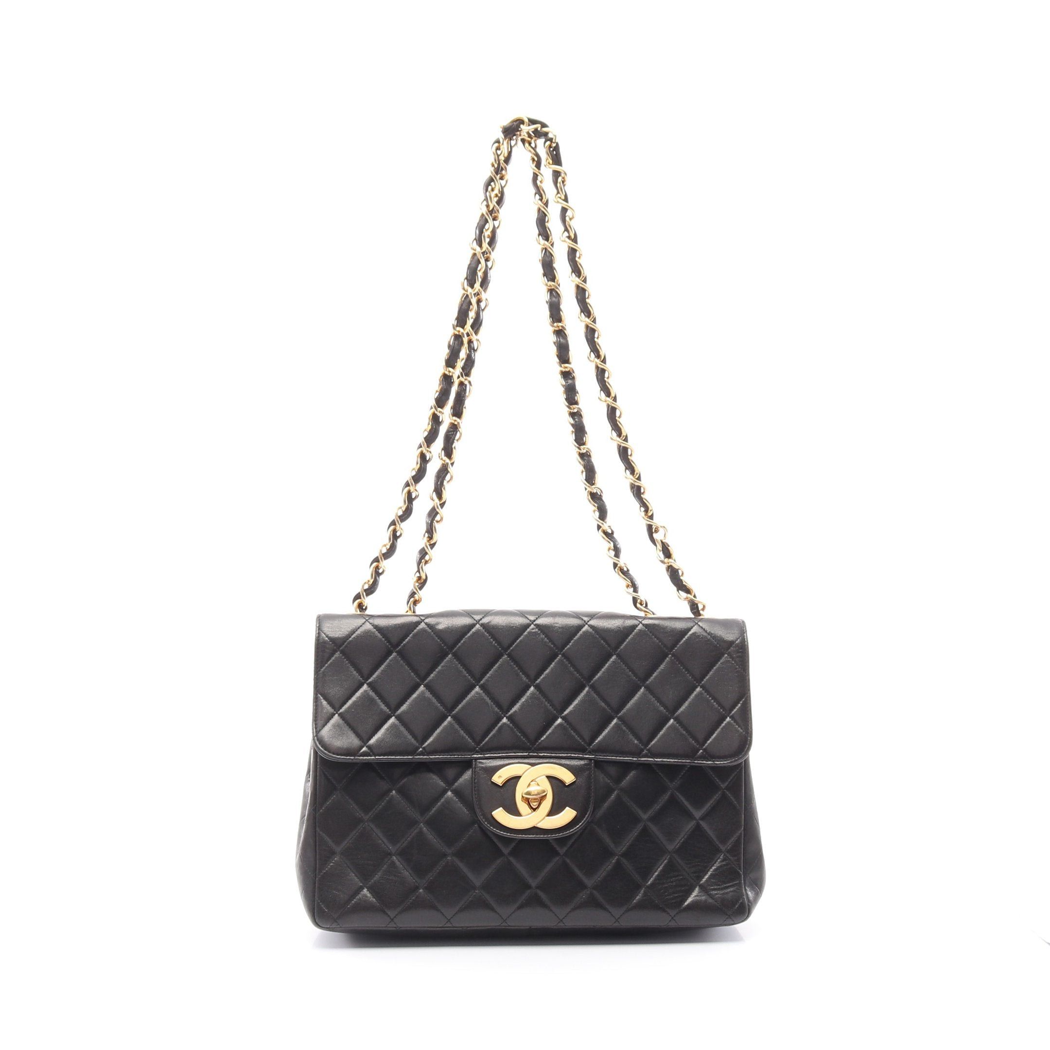 Chanel Chanel Decamatlassé 30 Single Flap Double Chain Shoulder Bag Lambskin Black Gold Hardware Size ONE SIZE - 1 Thumbnail