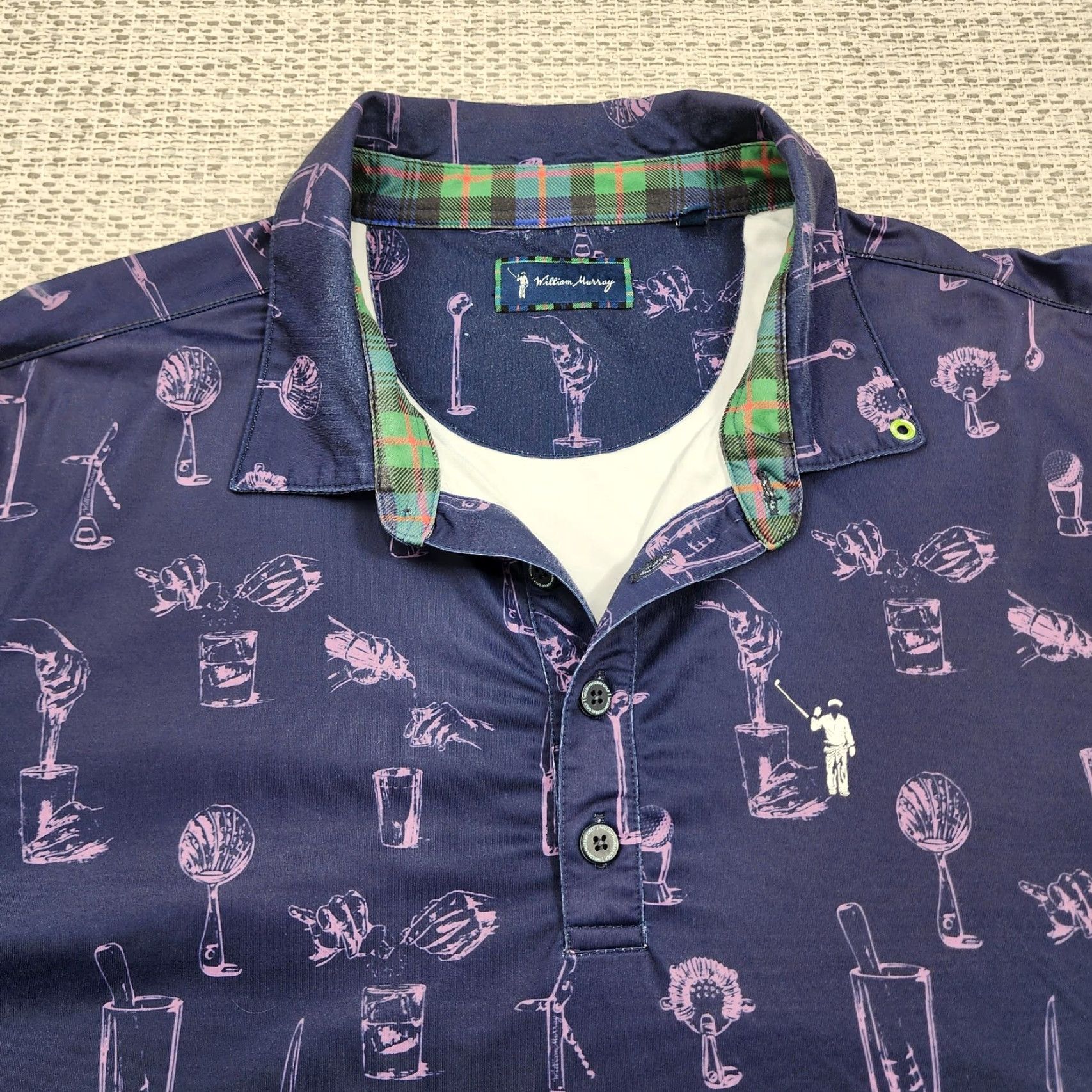Vintage William Murray Polo Shirt Mens Large Navy Pink Golf Cocktails Print Performance Shirt Size US L / EU 52-54 / 3 - 4 Thumbnail