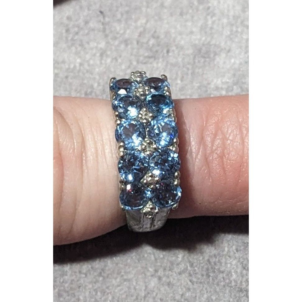 Other Blue And Clear Gemmed Double Row Silver Tone Ring Size 5 3/4 Size ONE SIZE - 5 Thumbnail