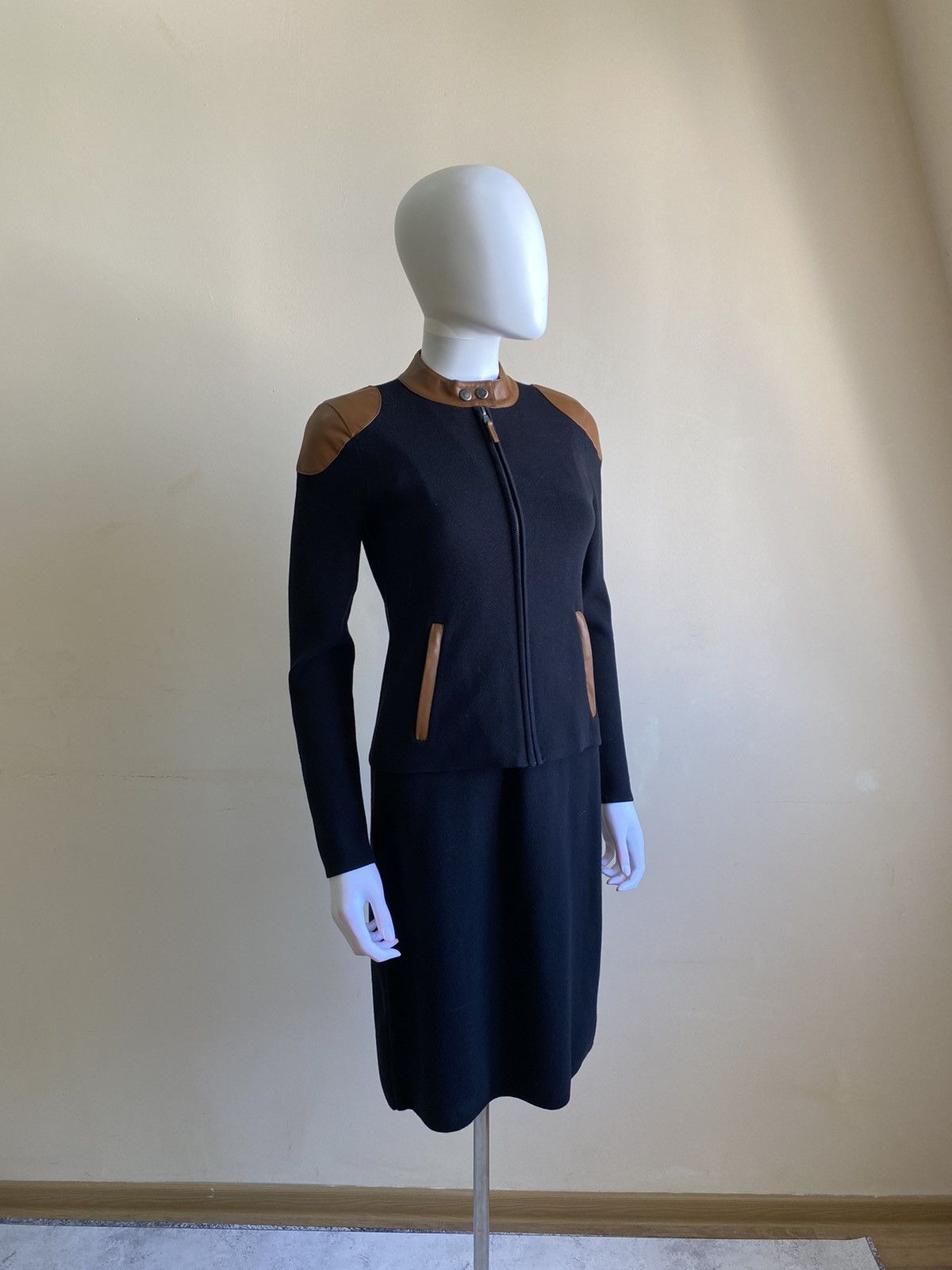 Lauren Ralph Lauren Lauren Ralph Lauren Knit Leather Patch Jacket & Dress Set Size S / US 4 / IT 40 - 1 Thumbnail