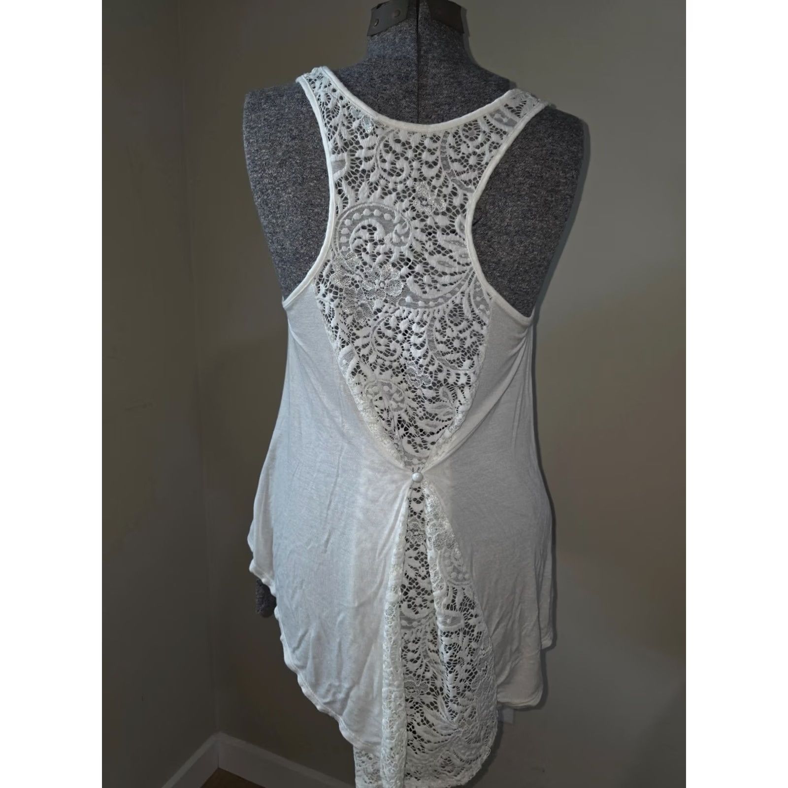 Vintage YouAreNotAlone Tank Top Blouse Women's White Crochet Racerback Sleeveless Floral Beach Summer Casual High Low FlowY Racerback Scoop Neck Womens S Size S / US 4 / IT 40 - 4 Thumbnail
