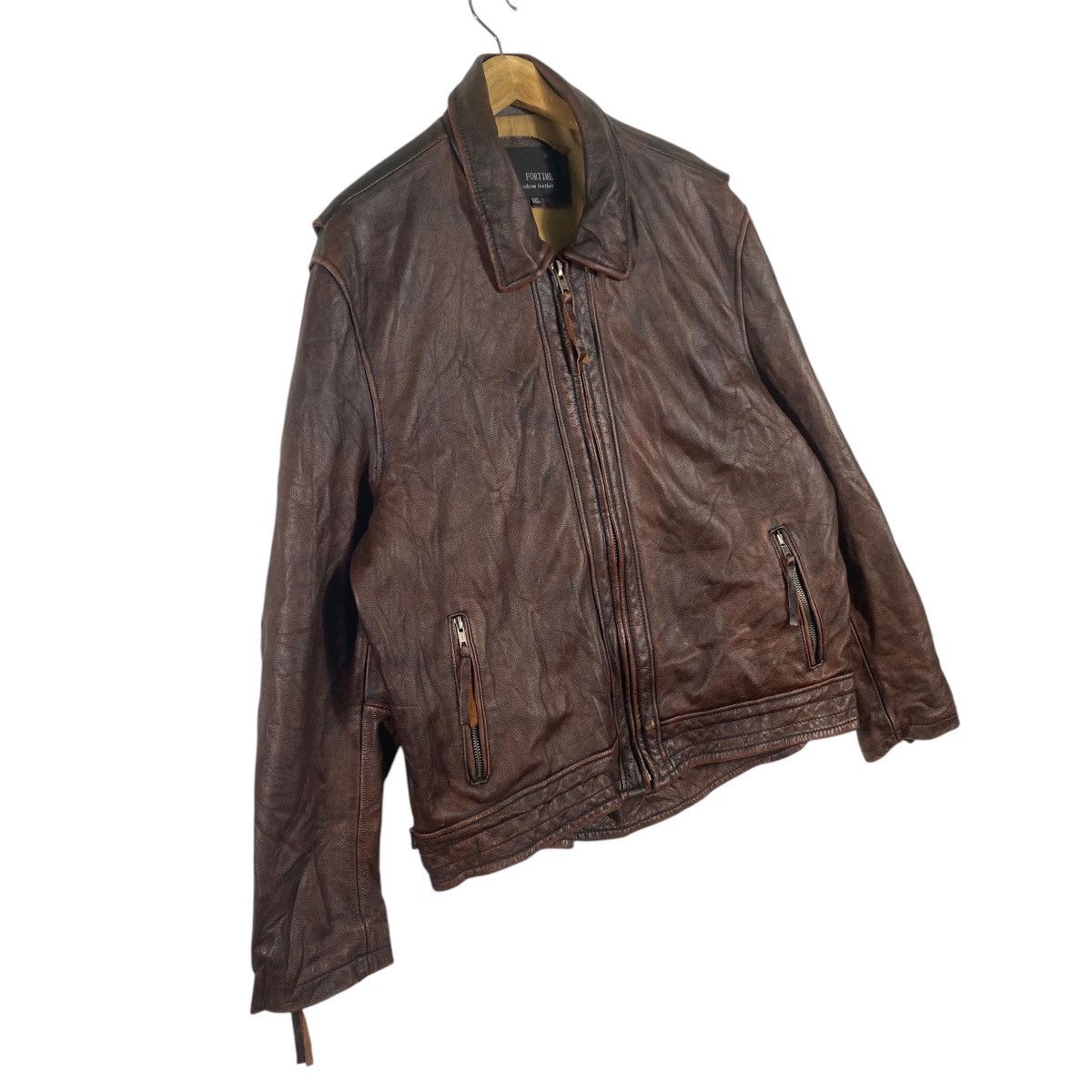 Genuine Leather × Leather Vintage Fortime Fashion Leather Zipper Jacket Size US XL / EU 56 / 4 - 2 Thumbnail