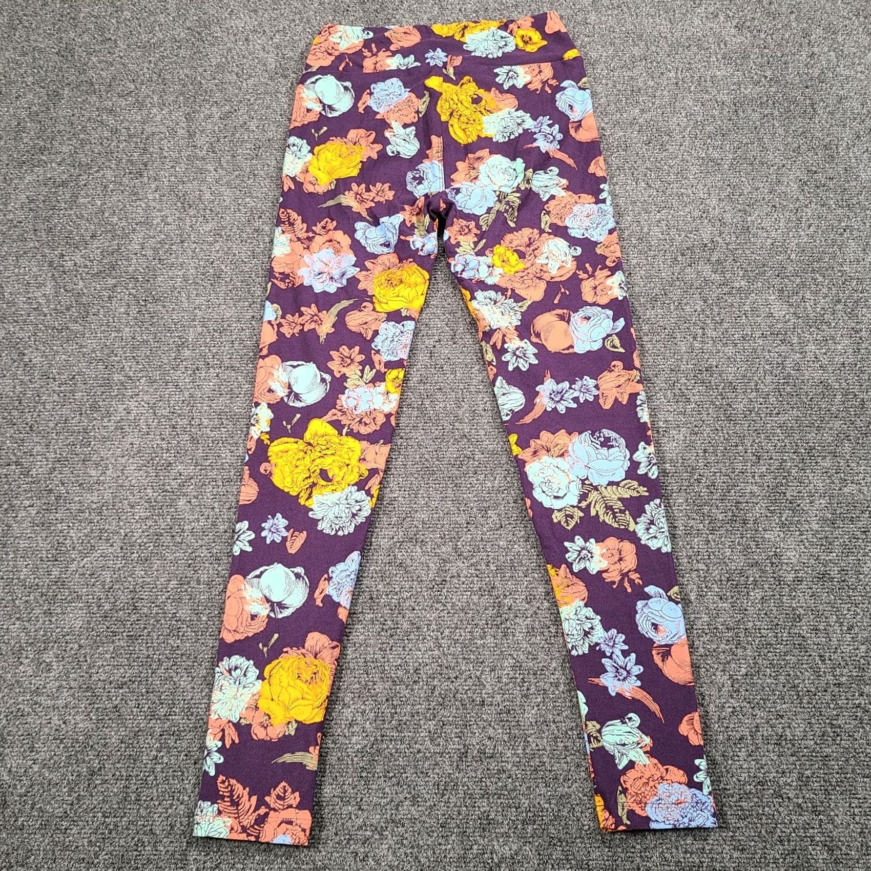 Vintage LulaRoe Leggings Womens One Size Purple Floral Mid-Rise Skinny Stretch Pull On Size 42" / US 20 - 2 Thumbnail
