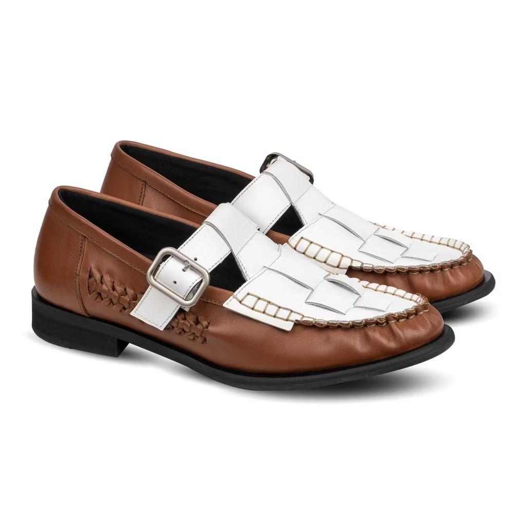 Genuine Leather Sauvage Sandal Loafer Shoes Leather Brown White Size US 9 / EU 42 - 2 Thumbnail