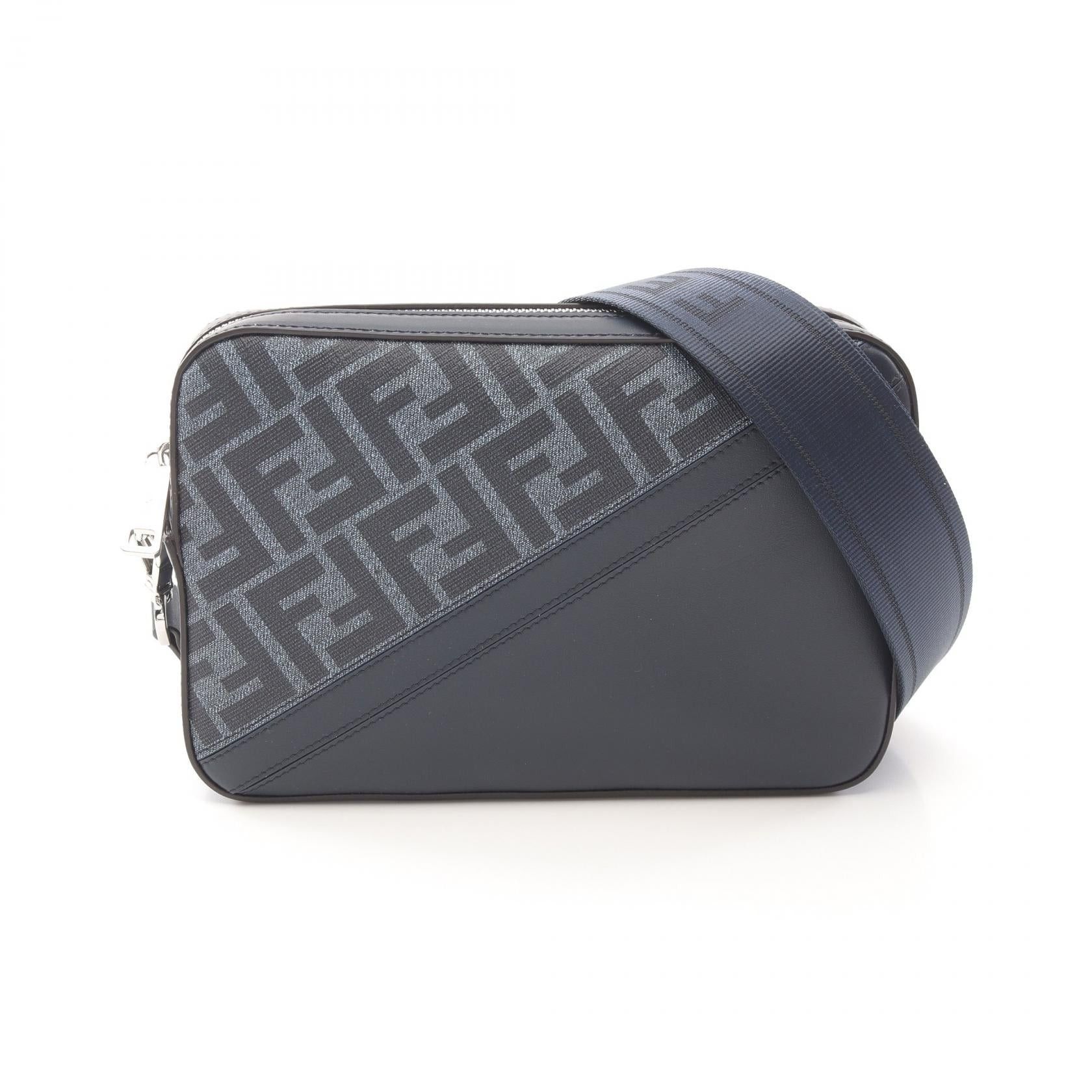 Fendi Diagonal Camera Case Zucca Shoulder Bag Coated Canvas Leather Navy in Blue, Men's