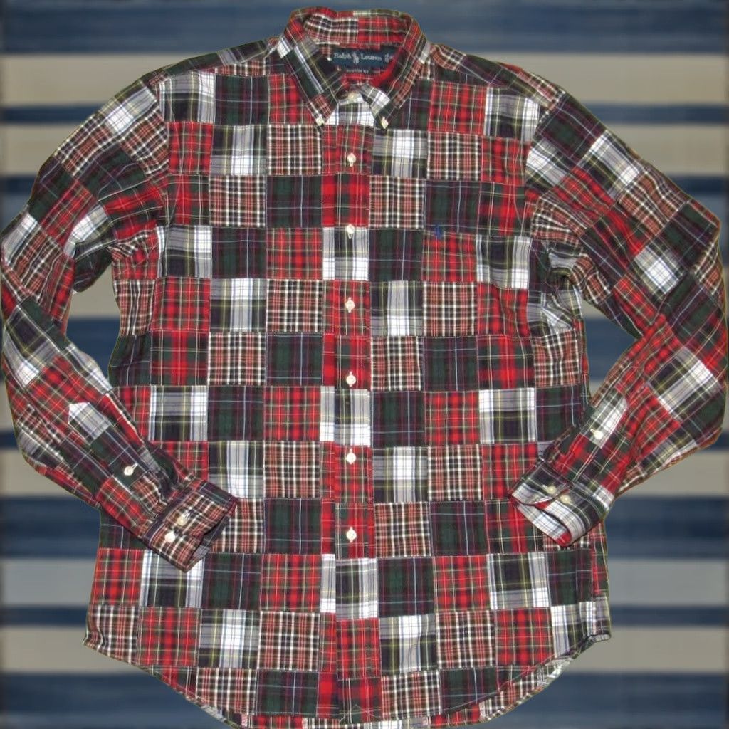 Ralph Lauren Vtg Polo Ralph Lauren Long Sleeve Patchwork Button Down Shirt Custom Fit Large Mens Dark Multicolor Size US L / EU 52-54 / 3 - 1 Thumbnail