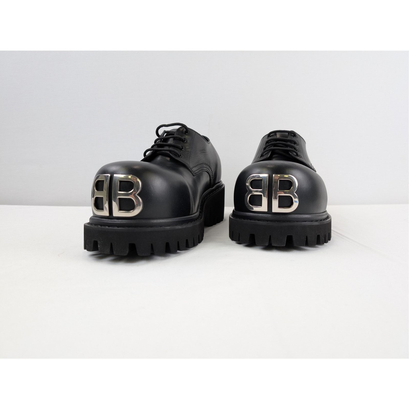 Balenciaga o1rshd1 Soft Calfskin Stomper Derbie BB Boots in Black Size US 6 / EU 39 - 7 Thumbnail