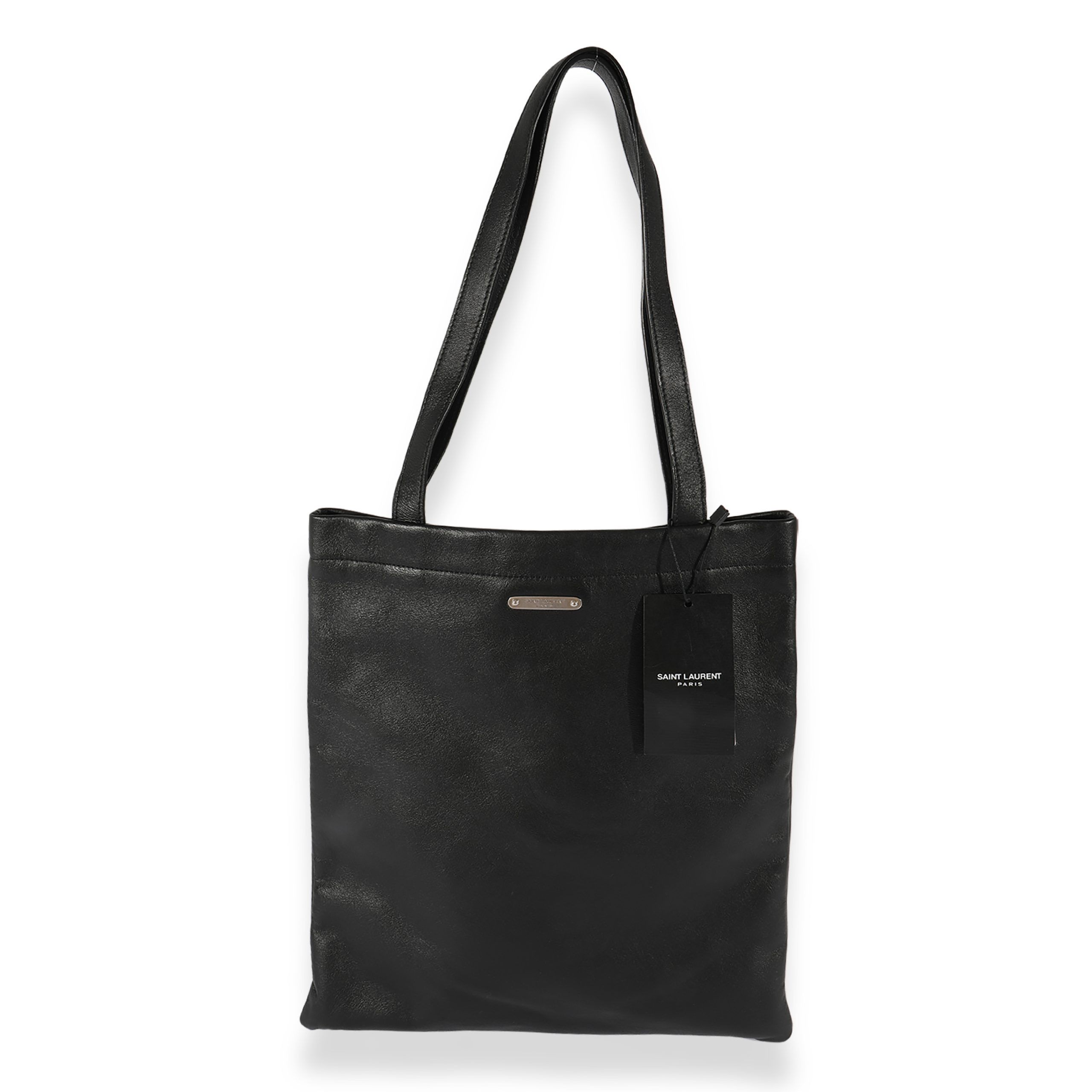 image of YVES Saint Laurent Black Calfskin Flat Shopping Tote, Women's