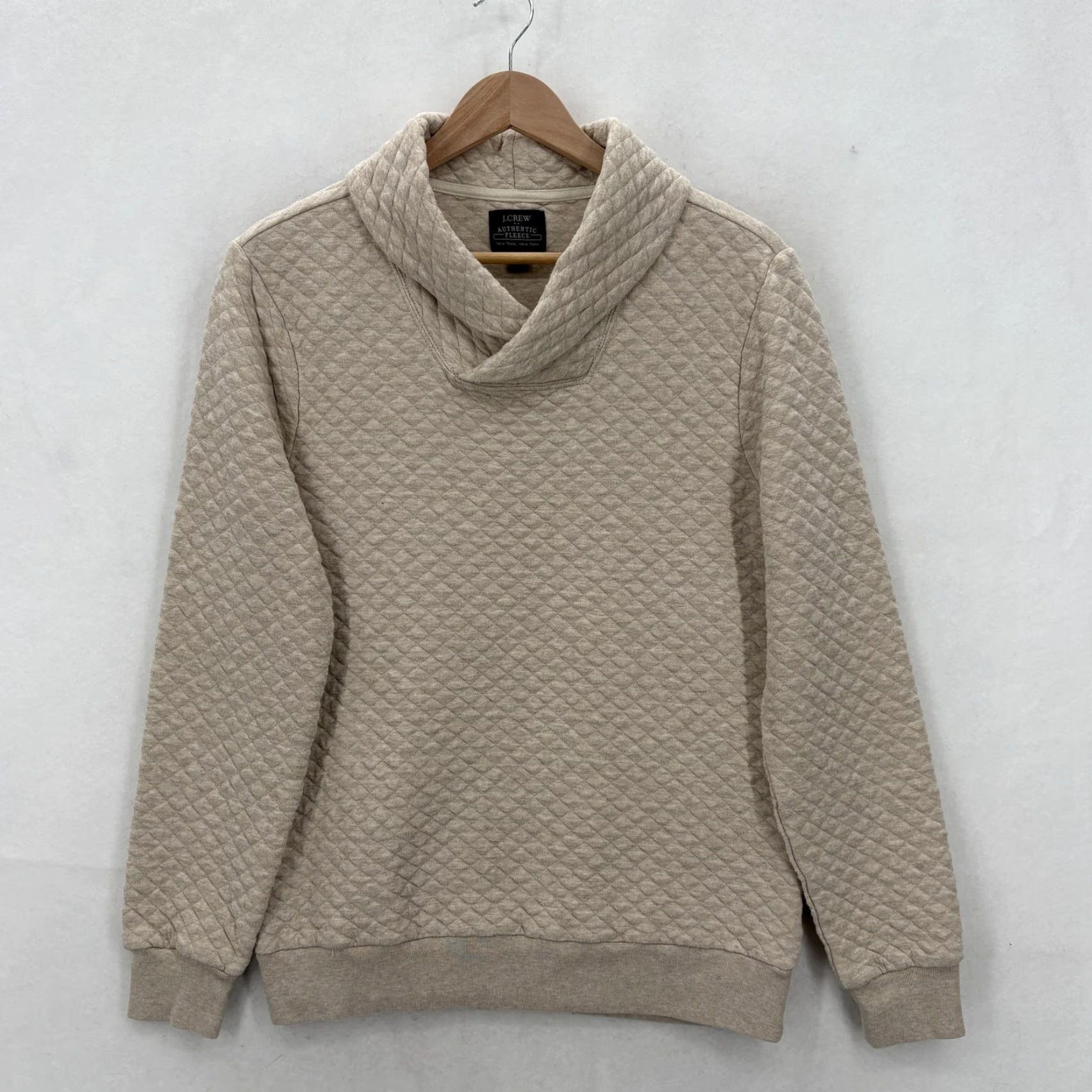 J.Crew VINTAGE J.CREW Sweatshirt Mens Small Beige Quilted Shawl Collar Preppy Fleece Pullover Size US S / EU 44-46 / 1 - 2 Thumbnail