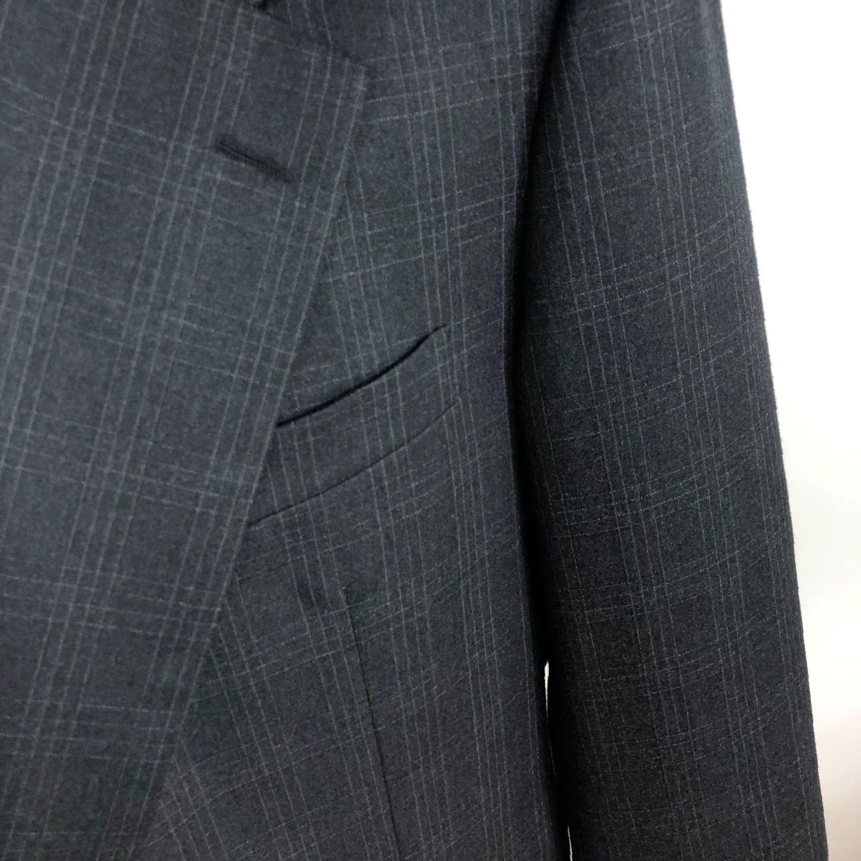 Vintage Hickey Freeman 46 R Gray Plaid Wool Button Sport Coat Jacket Men’s Suit Jacket, One Piece, Notch Lapel, Regular Fit, Dry Clean Only, Wool, 100% Wool Size 46R - 3 Thumbnail