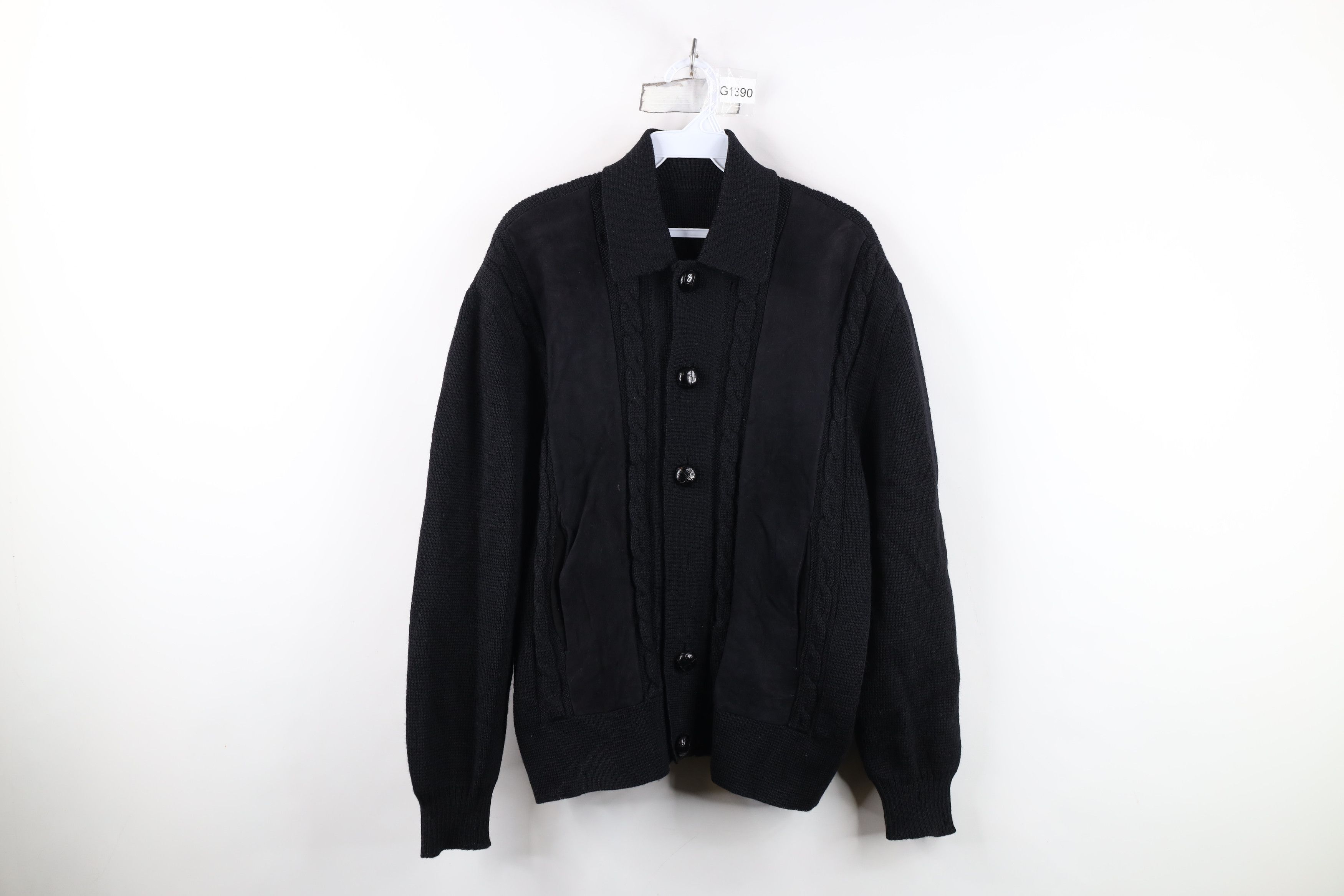 Vintage 50s Rockabilly Wool Suede Leather Cardigan Sweater