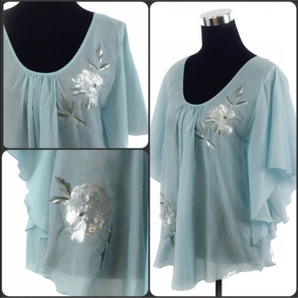 Other NWT Karen Kane Aqua Silver Flutter Slv Silk Top | Coastal Me Size M / US 6-8 / IT 42-44 - 4 Thumbnail