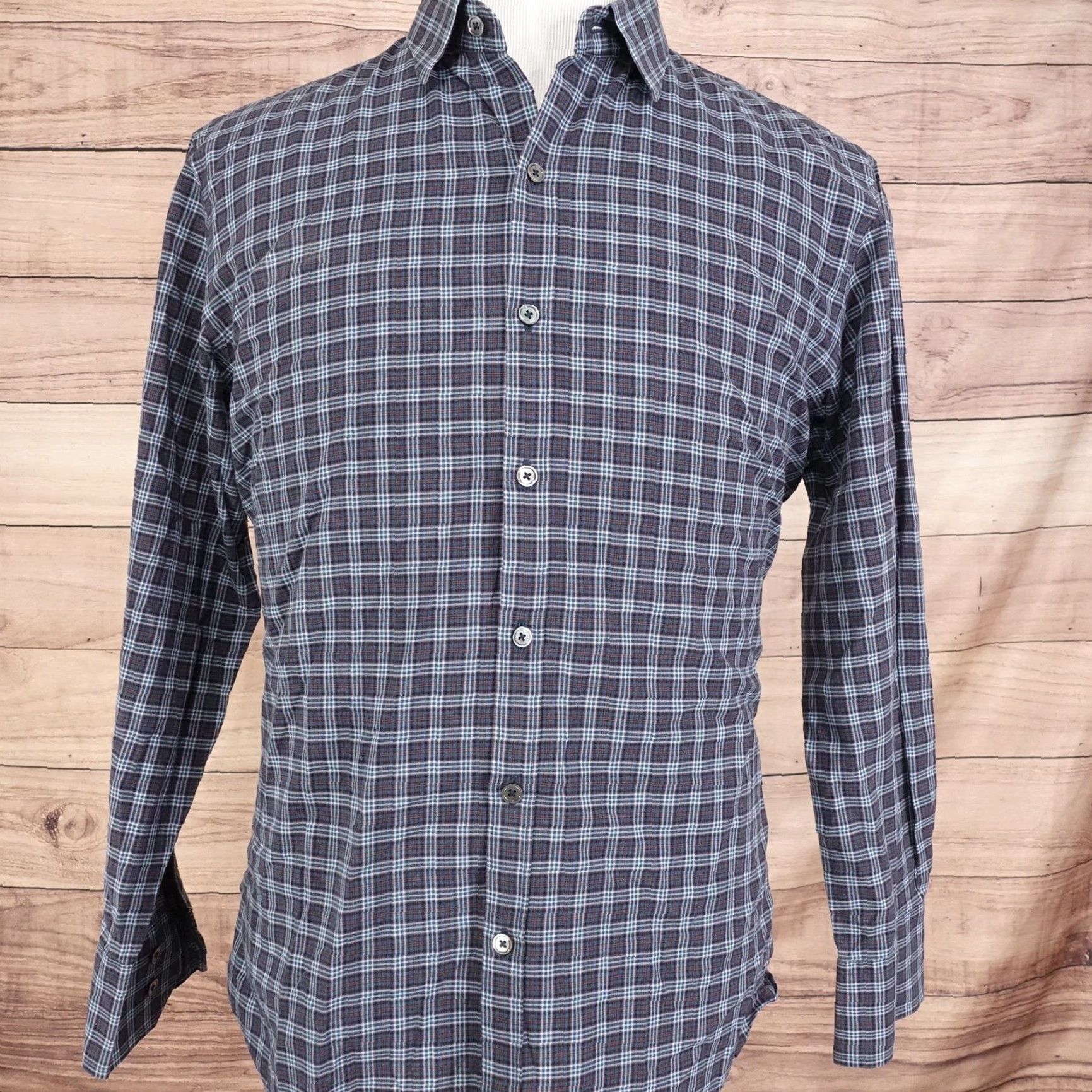 Vintage ZACHARY PRELL Shirt Mens L Blue Plaid Long Sleeve Button Front Cotton Casual Size US L / EU 52-54 / 3 - 3 Thumbnail