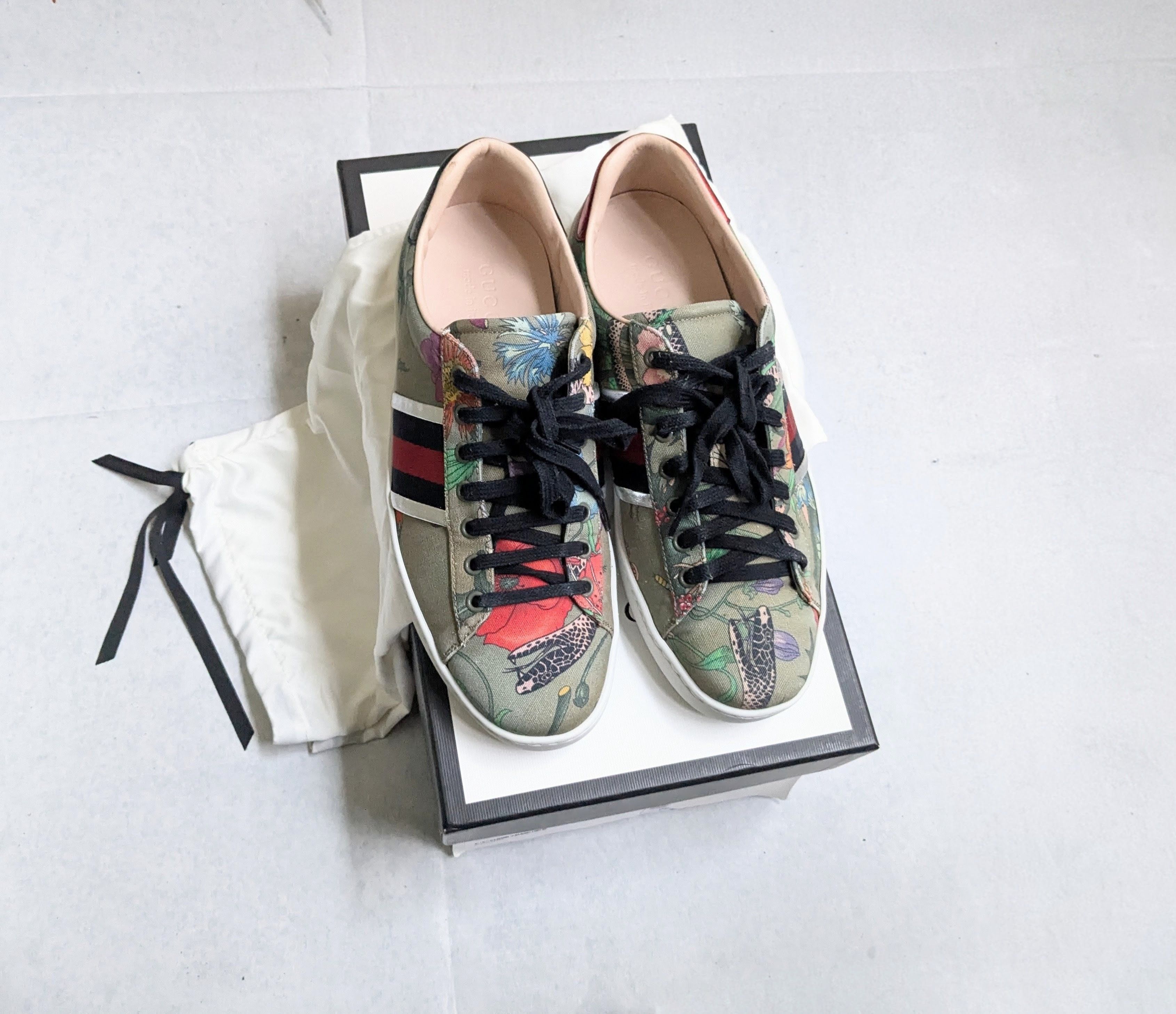 Gucci Gucci Ace Sneakers Green Floral Snake 8.5 Low Tops Size US 8.5 / EU 41-42 - 1 Thumbnail