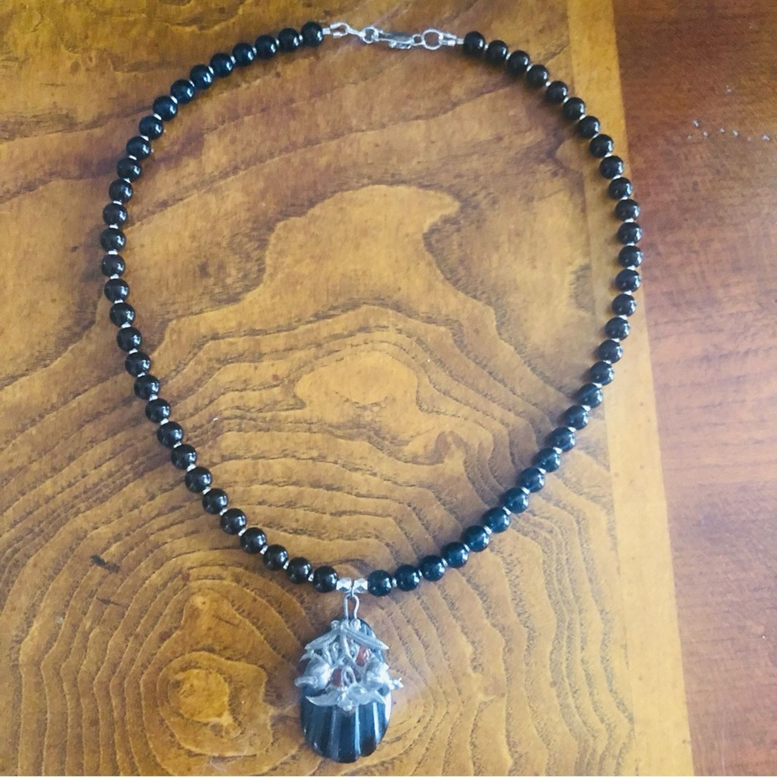 Handmade Handcrafted repurpose black Chalcedony stone Pearl necklace Size ONE SIZE - 10 Thumbnail