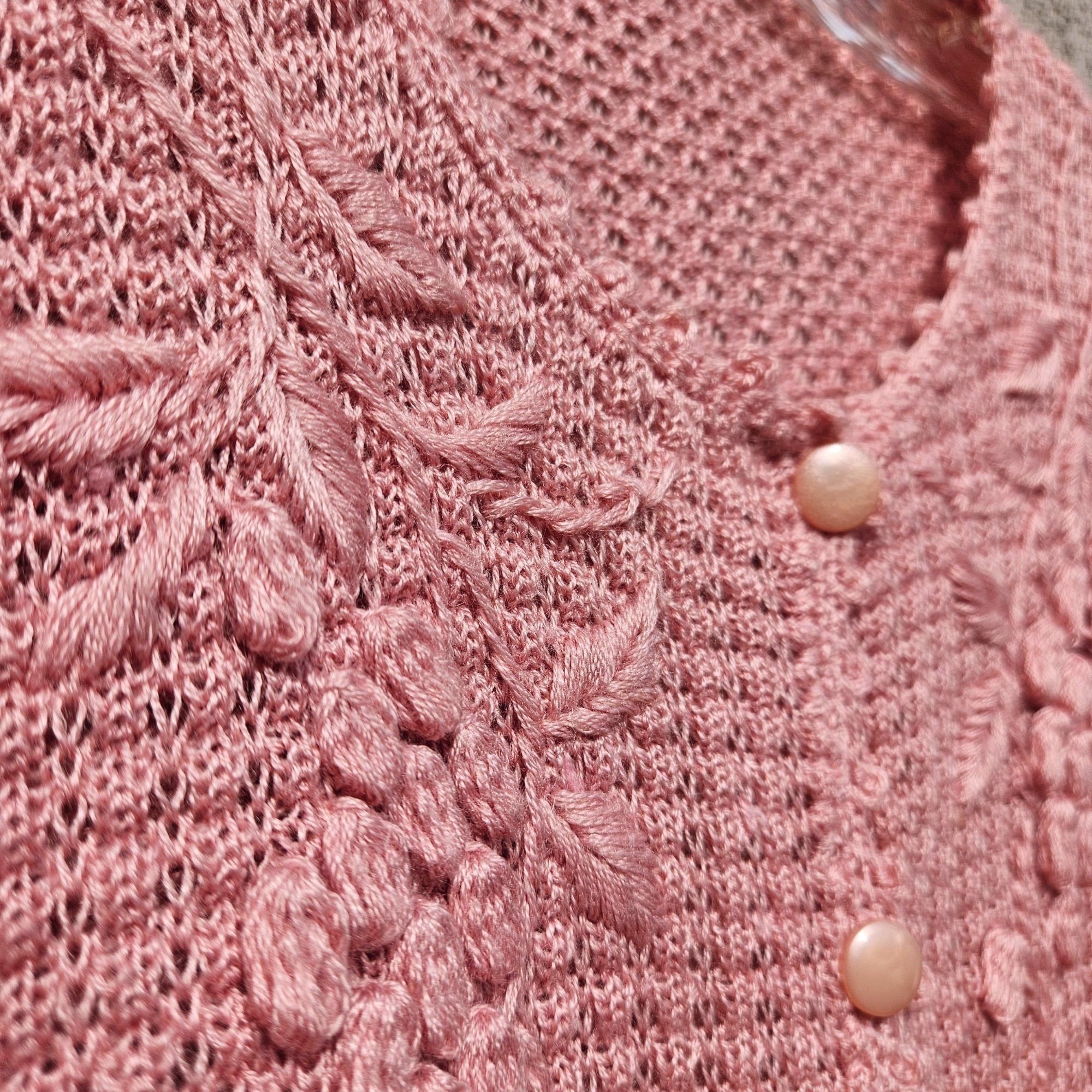 Vintage Vintage 70s Japanese Pastel Pink Lace Knit Floral Cardigan T Size M / US 6-8 / IT 42-44 - 10 Thumbnail