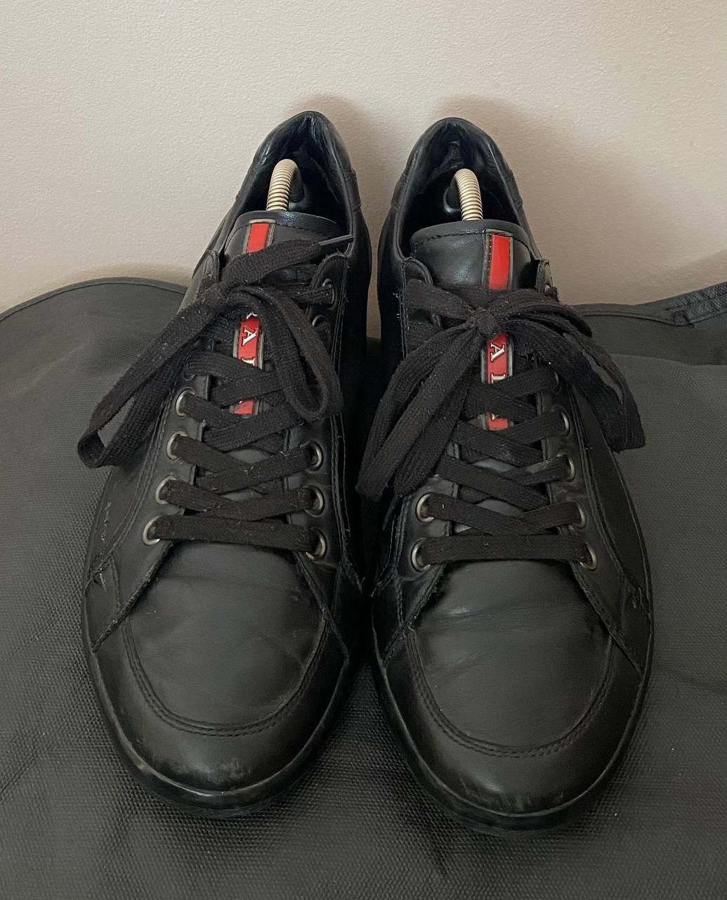 Prada 🔥 PRADA Mens Black Leather Low Top Sneakers Trainers Shoes Size US 8 / EU 41 - 3 Thumbnail