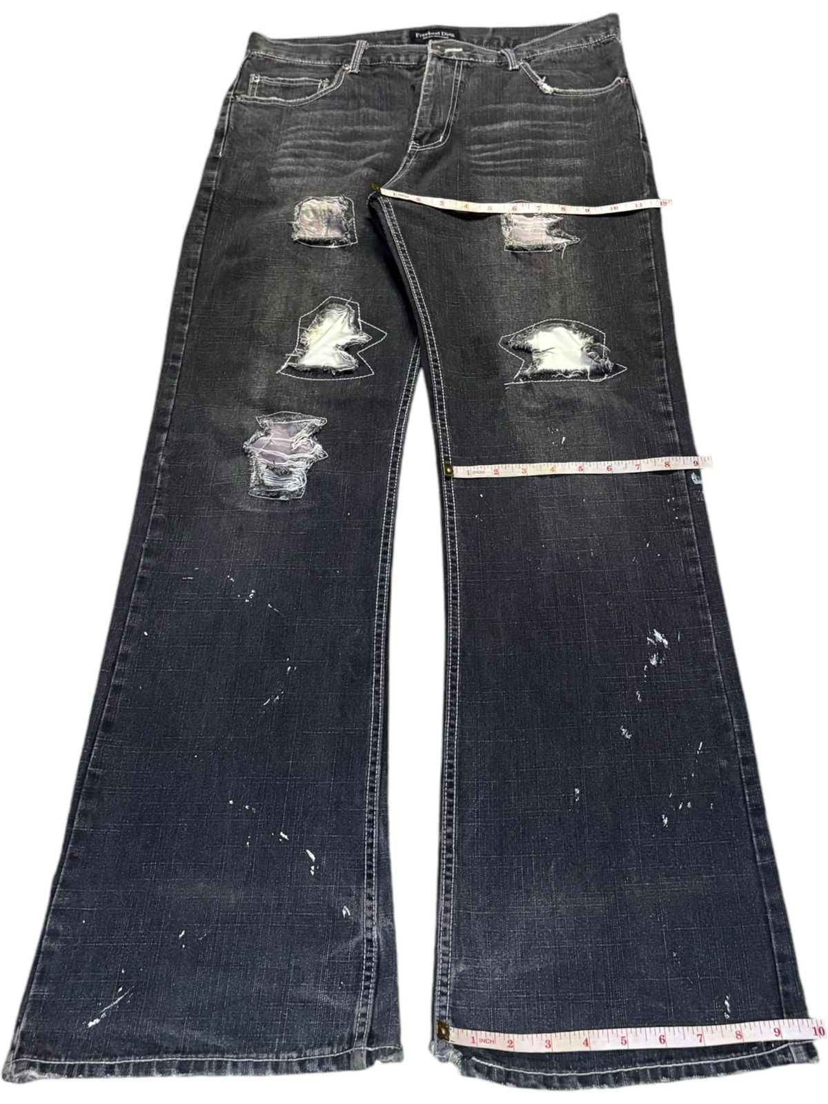 Japanese Brand Vintage Japanese Brand Painted Distressed Patch Flare Jeans Size US 34 / EU 50 - 14 Thumbnail