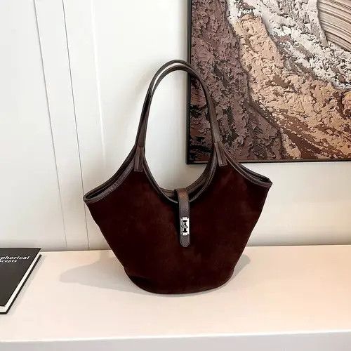 Retro Vintage Style Hobo Suede Design Shoulder Bag in Brown, Women's