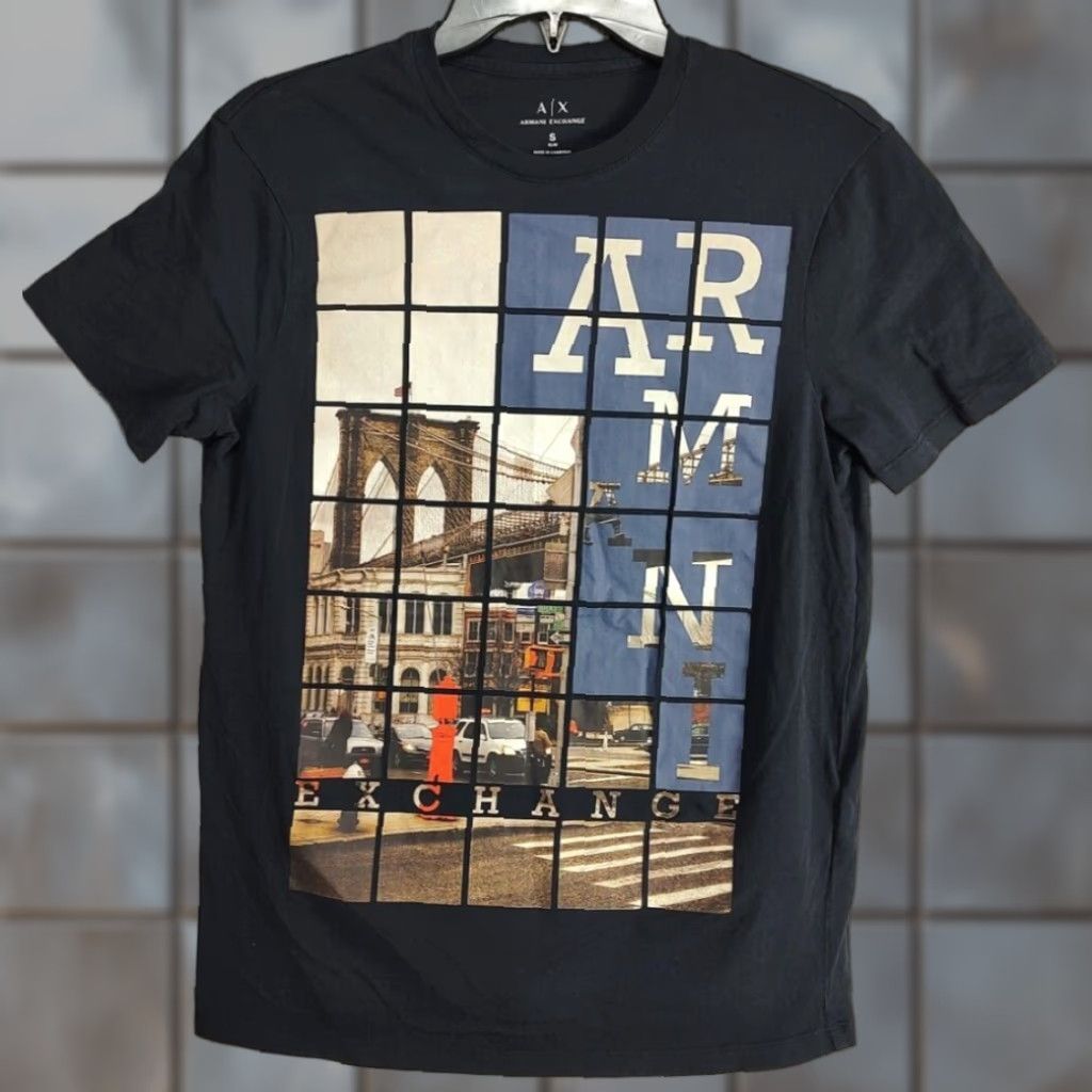 $50 ARMANI EXCHANGE Black Silver AX LOGO Short Sleeve Slim Fit Designer  T-shirt