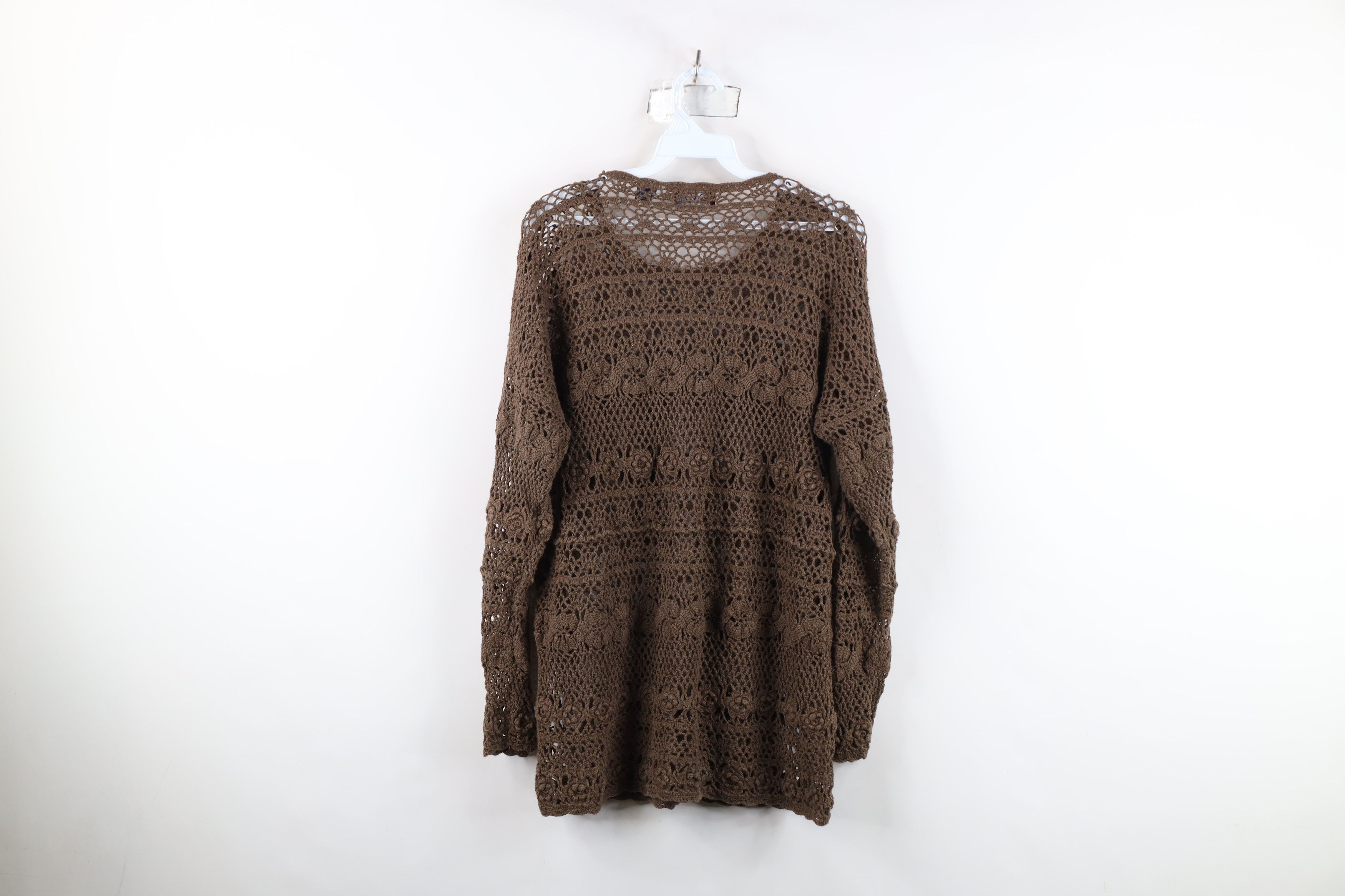 Vintage Vintage 90s Y2K Babydoll Crochet Knit Flower Sweater Brown Size M / US 6-8 / IT 42-44 - 8 Thumbnail