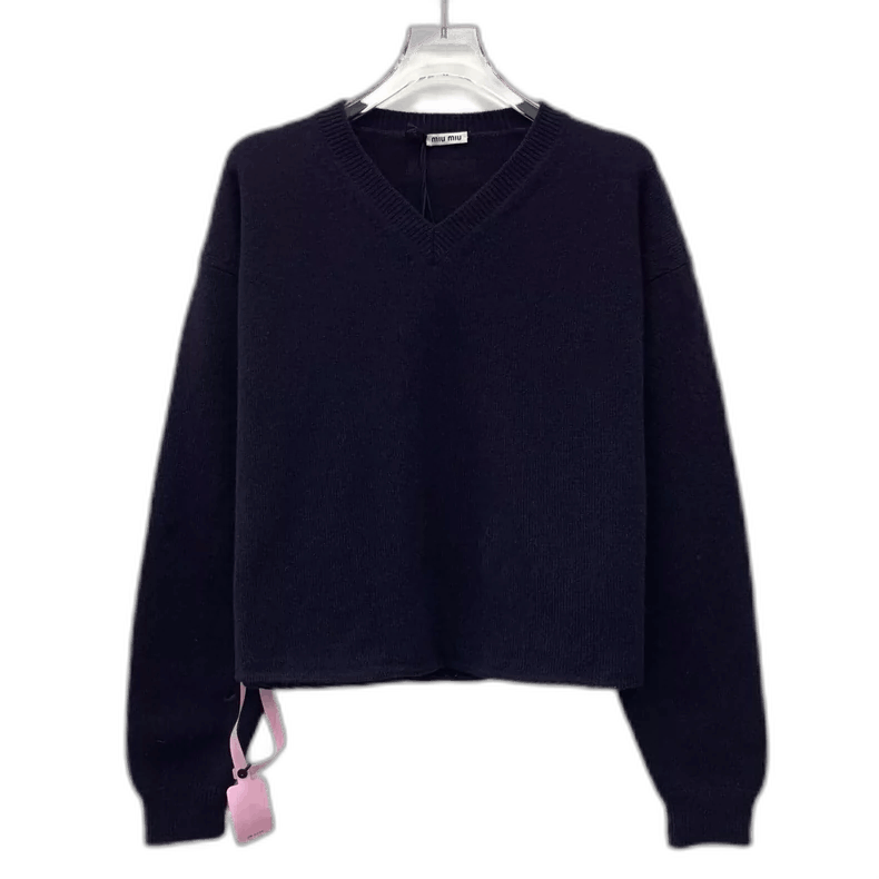 Miu Miu MiuMiu Navy Wool V-Neck Long Sleeve Sweater Size M / US 6-8 / IT 42-44 - 1 Thumbnail