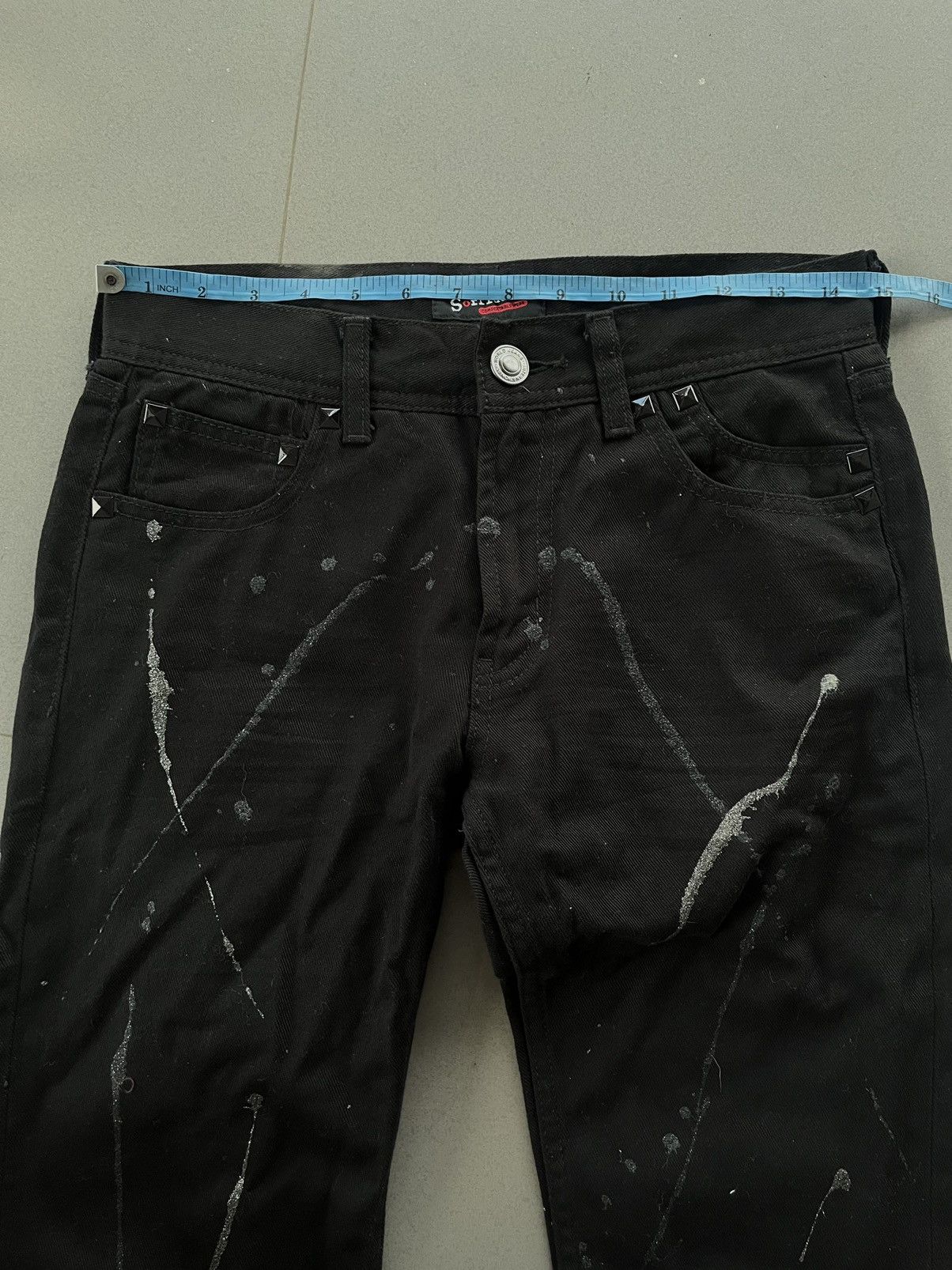 Isamu Katayama Backlash JAPANESE SORRIDERE FLARE BOOT CUT DENIM BLACK PAINT STAIN Size US 30 / EU 46 - 12 Thumbnail