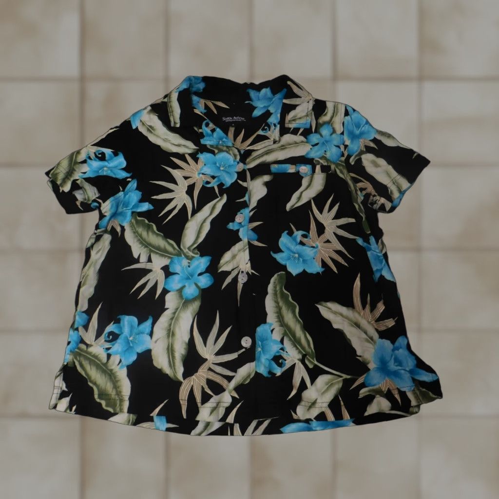 Vintage Sharon Anthony Womens Button-Up Blouse L Blue Floral Long Sleeve Crew Neck Casual Everyday Regular Stretch Size L / US 10 / IT 46 - 1 Thumbnail
