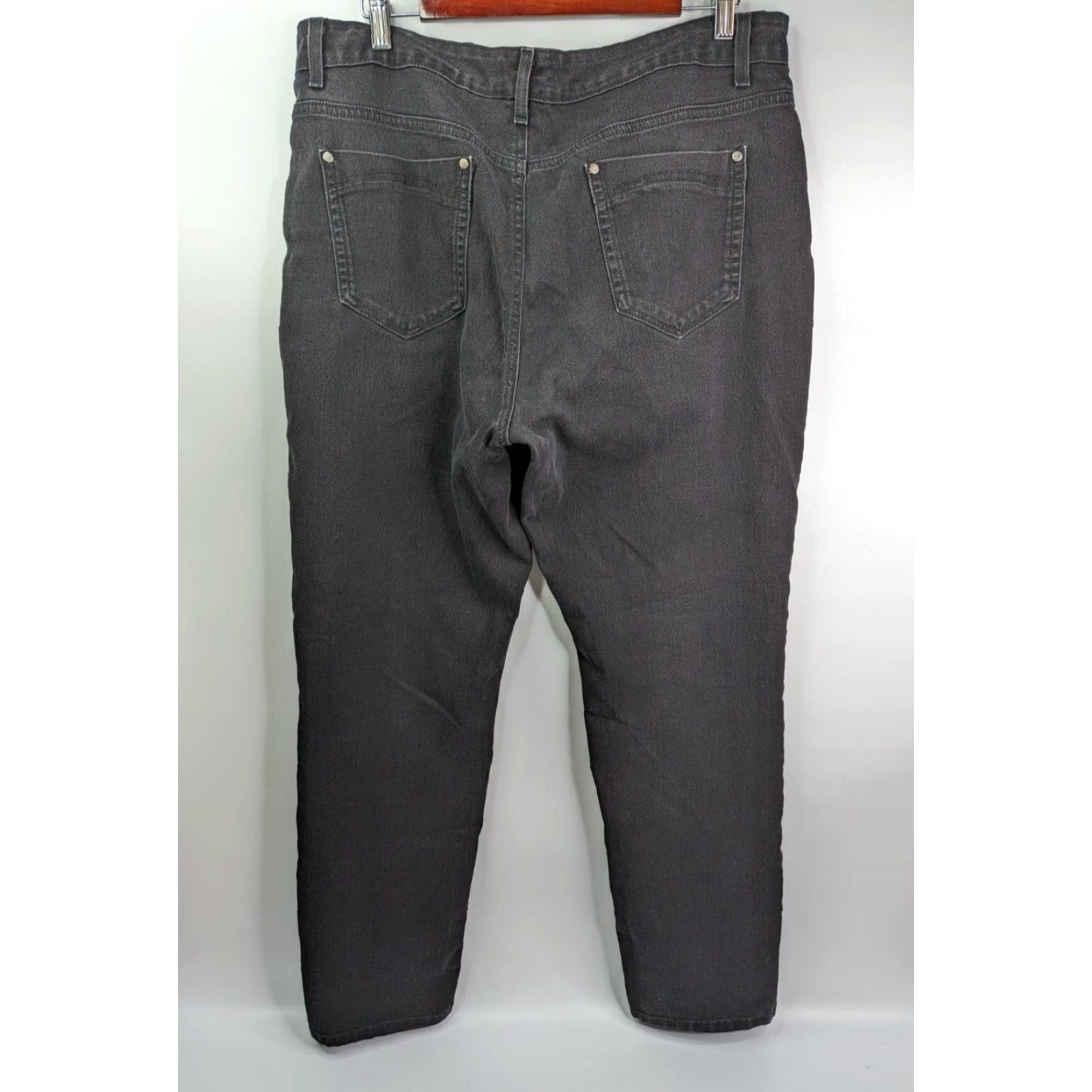 Vintage Bandolino Jeans Women's 16 Black Rinse High Rise 5-Pocket Denim Tapered Modern Fit Womens Size 38" / US 16 / IT 52 - 5 Thumbnail