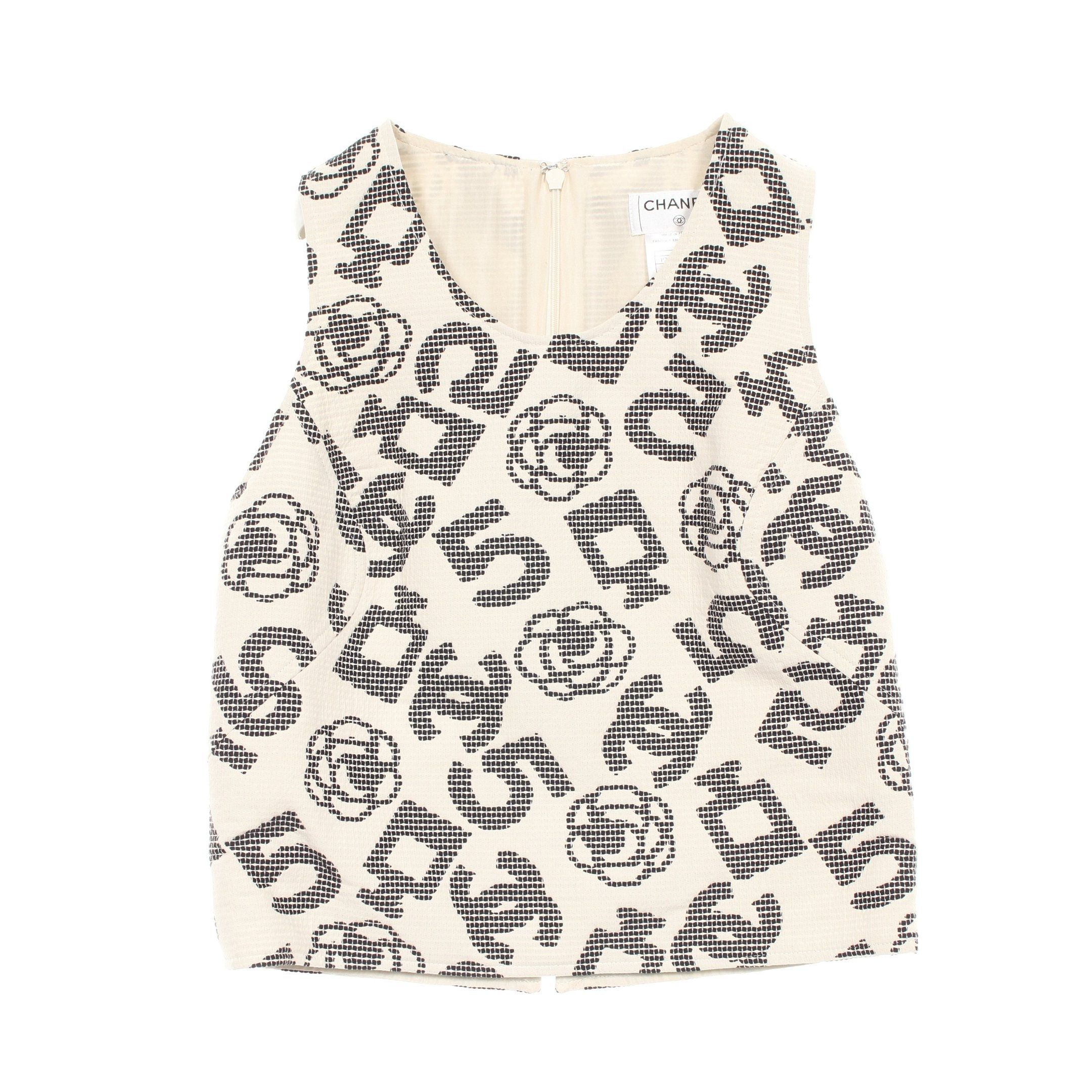 Chanel Chanel Coco Mark Camellia Vest Cotton Off White Black Size ONE SIZE - 1 Thumbnail