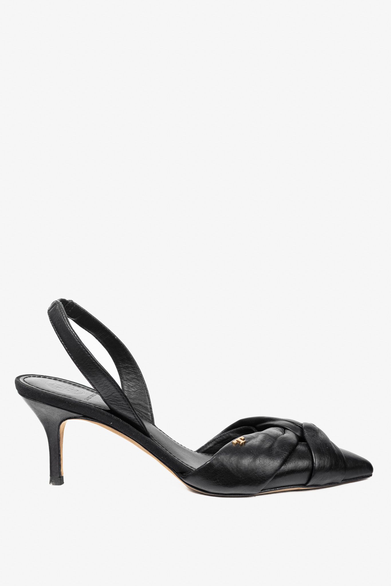 Tory Burch Tory Burch Black Leather Knotted Pointed-Toe Slingback Pumps Size US 5 / IT 35 - 1 Thumbnail