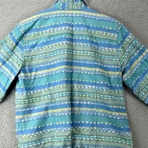 Coldwater Creek COLIWATER CREEK jean jacket striped blue green collar button front casual womens M blue striped bohemian retro hippie casual long sleeve jacket Size 32" / US 10 / IT 46 - 3 Thumbnail