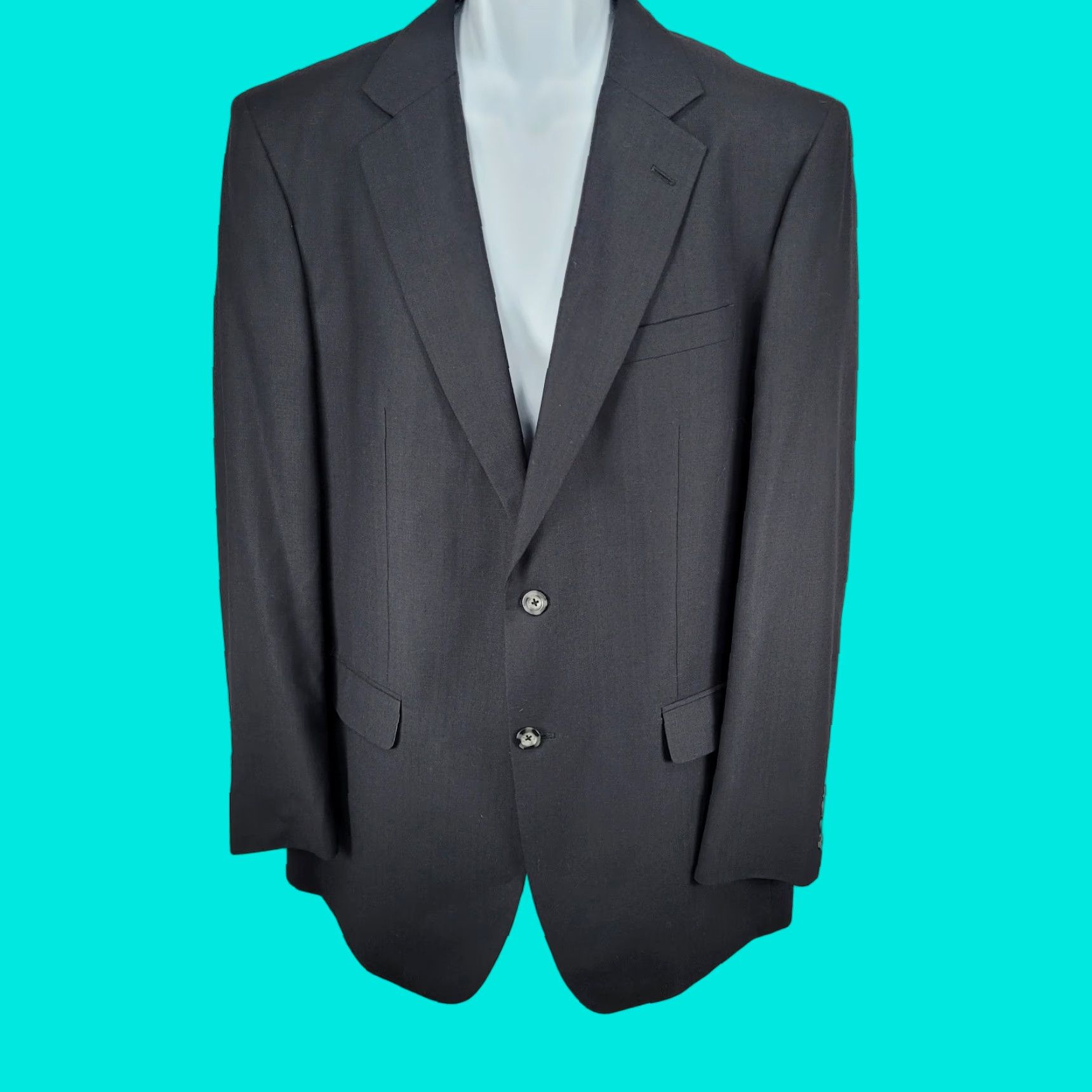 Stafford Stafford Essentials Blazer 42L Black 2 Button Single Vented Notch Sport Coat Size 42R - 1 Thumbnail