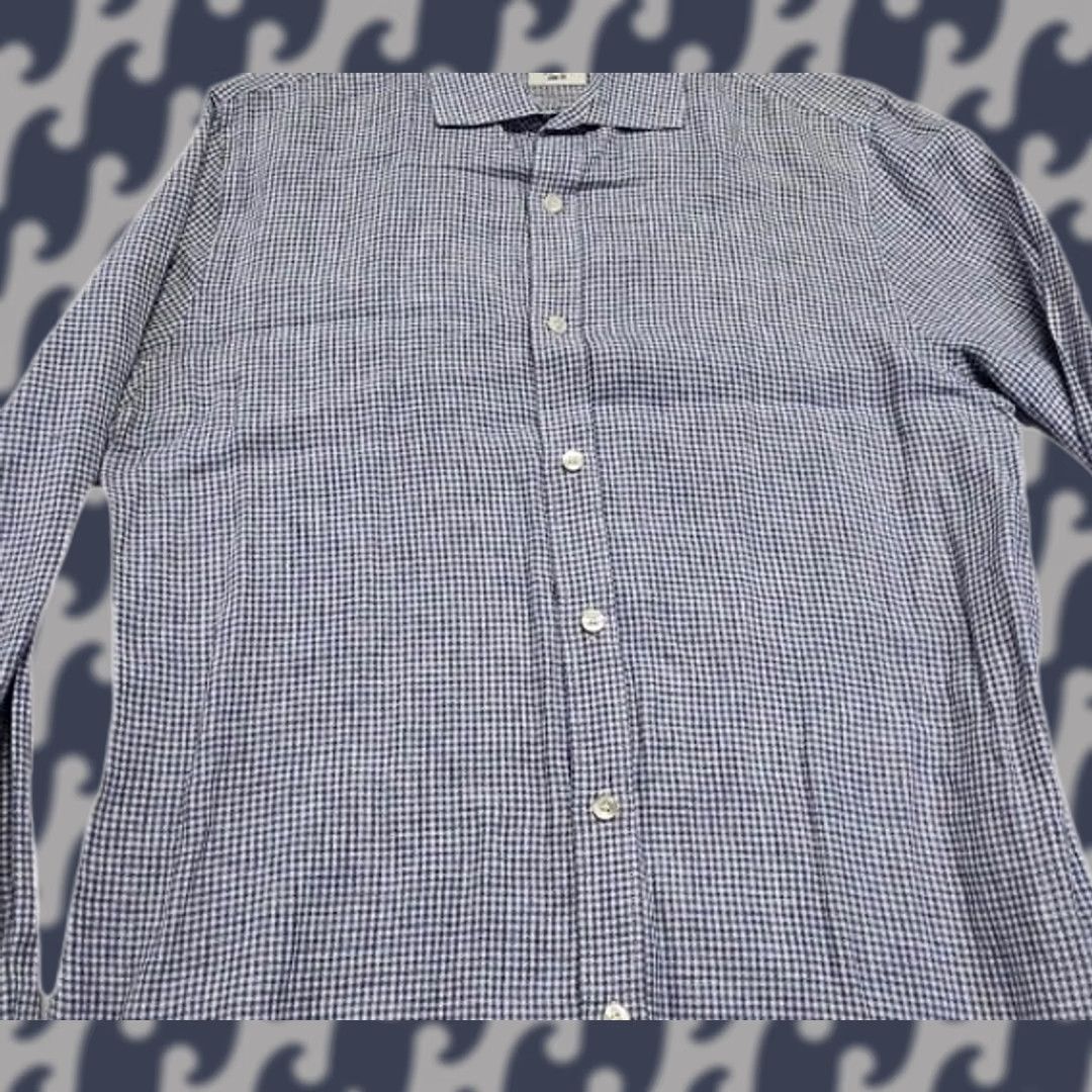 Murano Baird McNutt Shirt Blue White Check Slim Fit Button-Down Large Linen Men Long Sleeve Size US L / EU 52-54 / 3 - 1 Thumbnail
