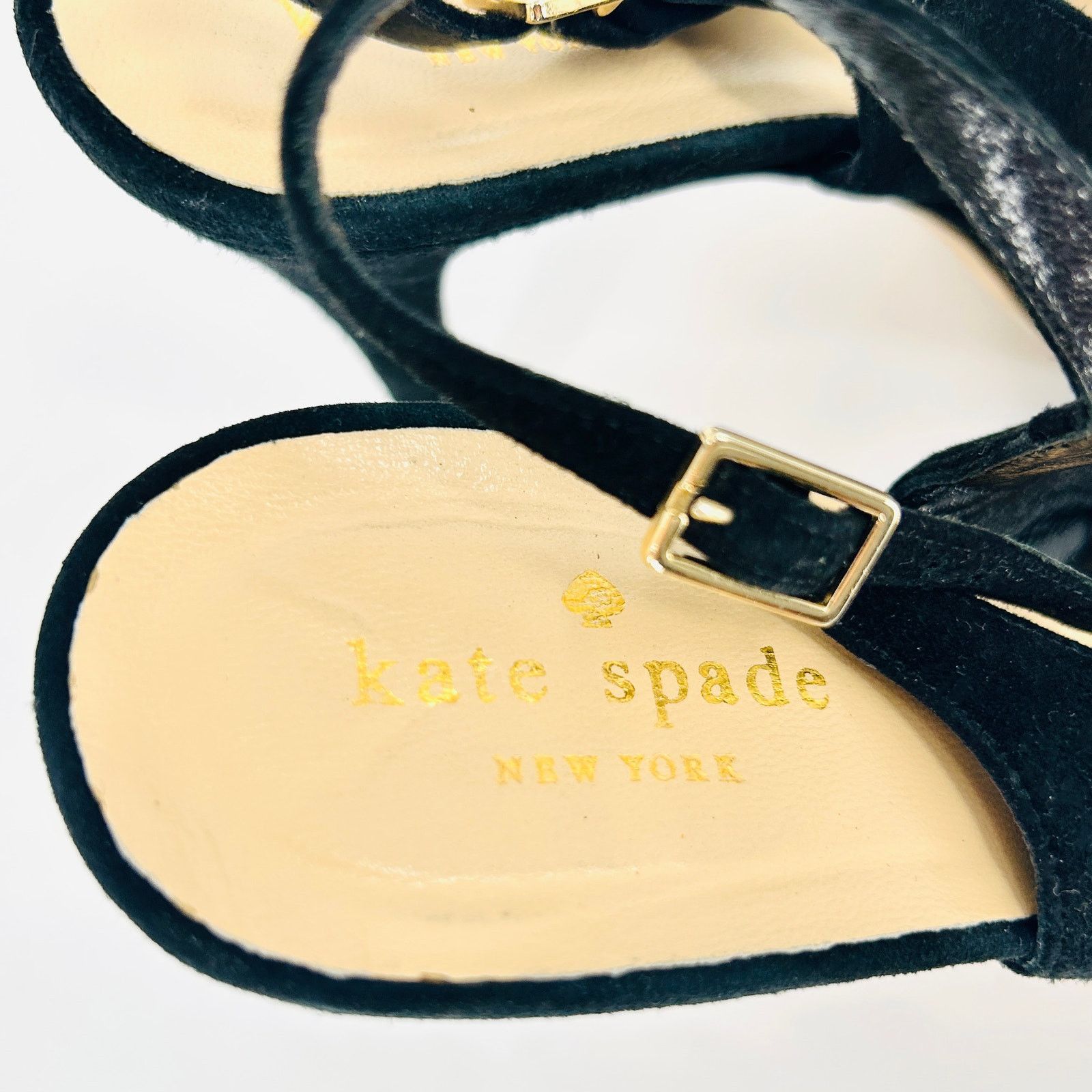 Kate Spade Black Genuine Suede Leather Rosette Platform Slingback Heels Size US 9 / IT 39 - 6 Thumbnail
