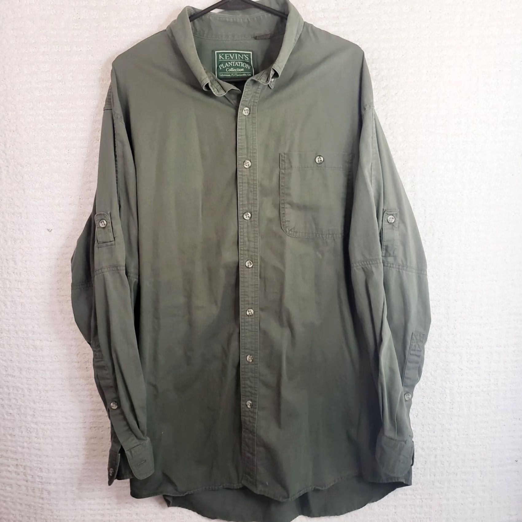 Vintage Kevins Plantation Collection Mens XL Button-Down Long Sleeve Shirt Green Twill Cotton Solid Casual Workwear Size US XL / EU 56 / 4 - 2 Thumbnail