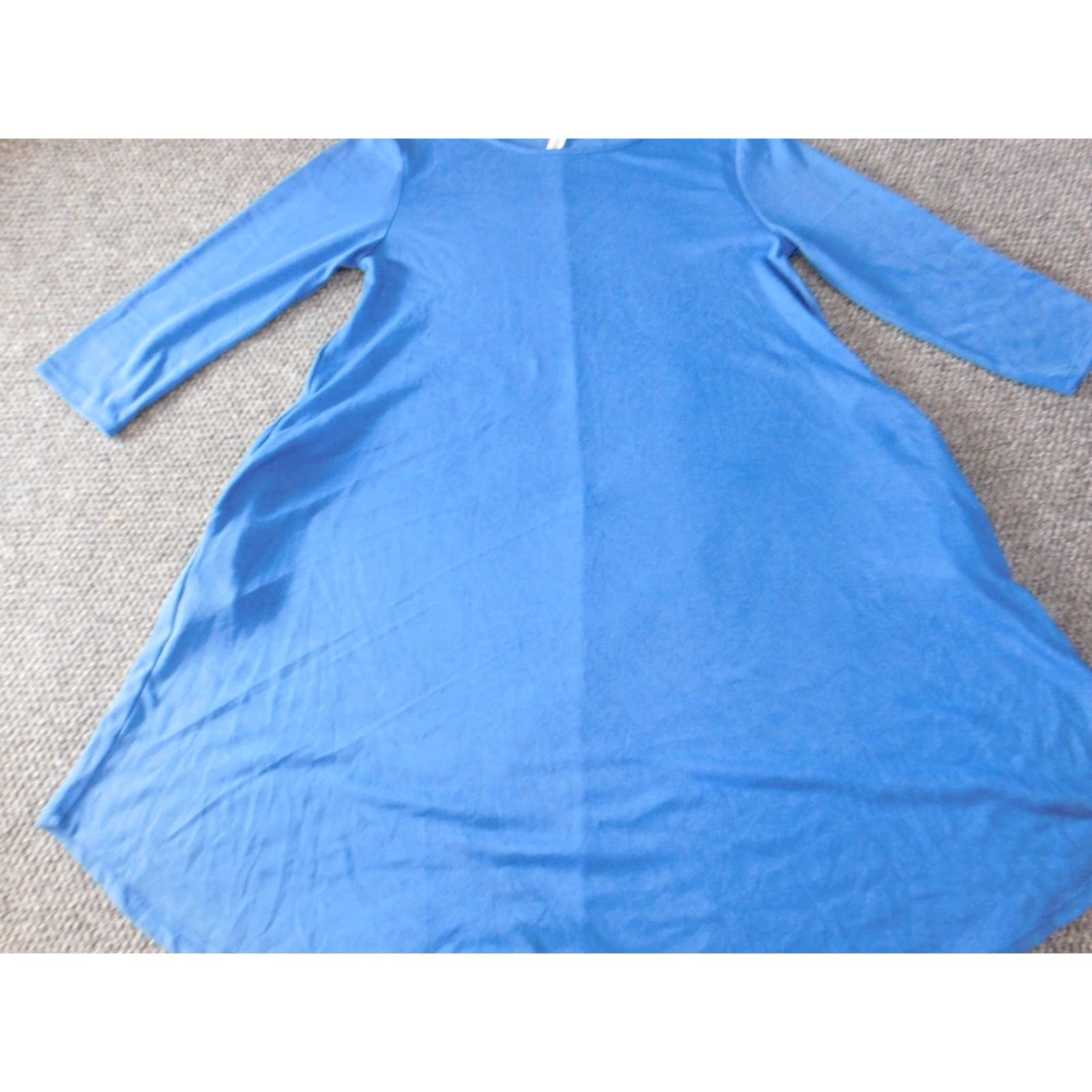 Vintage zenana outfitters dress Midi Blue stretch A-Line Womens M Crew Neck Zip Puff Sleeve Crochet Solid Newport? Size M / US 6-8 / IT 42-44 - 3 Thumbnail