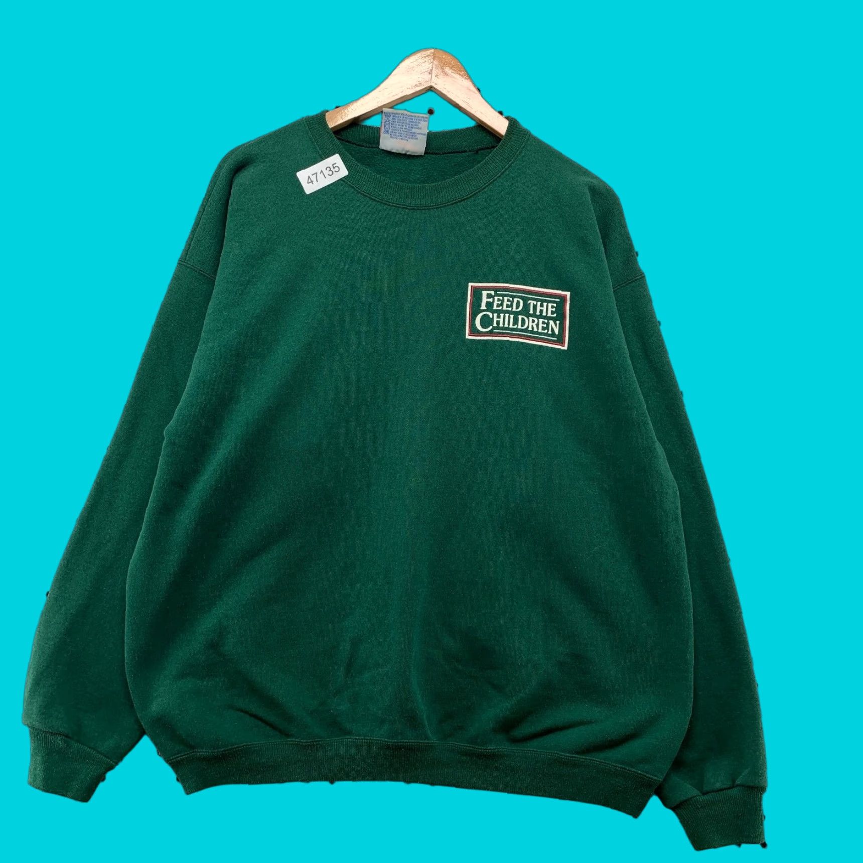 Hanes VINTAGE Feed The Children Sweatshirt Mens Large Green Fleece 90s Crewneck Heavy Size US L / EU 52-54 / 3 - 1 Thumbnail