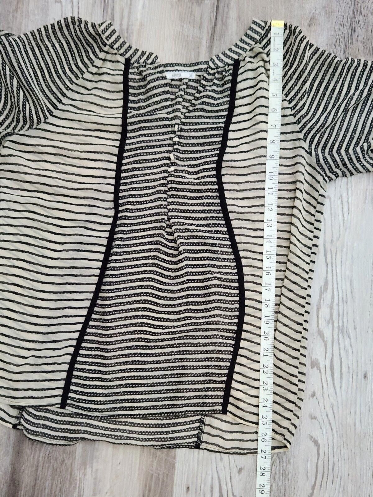 Sonic Lab Sioni Blouse Large Black Beige Striped V Neck Sheer 3/4 Size L / US 10 / IT 46 - 5 Thumbnail