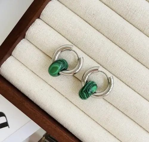 Sterling Silver Agates Handmade Natural Stone Hoop Earring (1pairs） Size ONE SIZE - 3 Thumbnail