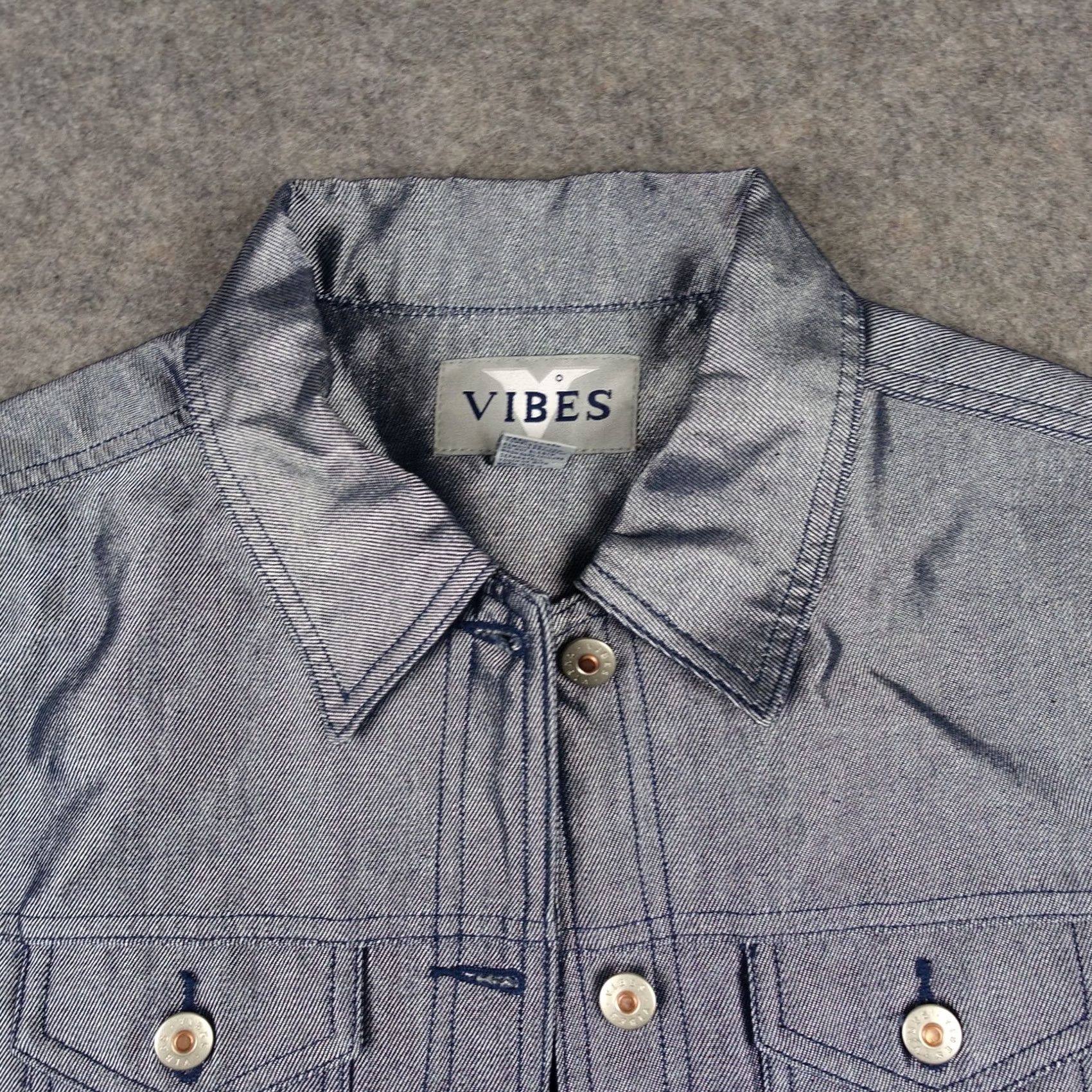 VIBE Vibes Jacket Womens Large Denim Trucker Button Front Pockets Blue Jeans Casual Fall Spring Winter Mens? Size 36" / US 14 / IT 50 - 2 Thumbnail