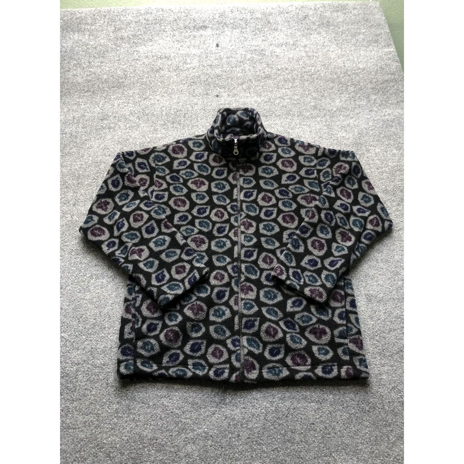 Lands' End VINTAGE Lands' End Jacket Womens Small Black Fleece Full Zip Geometric Mock Neck USA Size S / US 4 / IT 40 - 2 Thumbnail