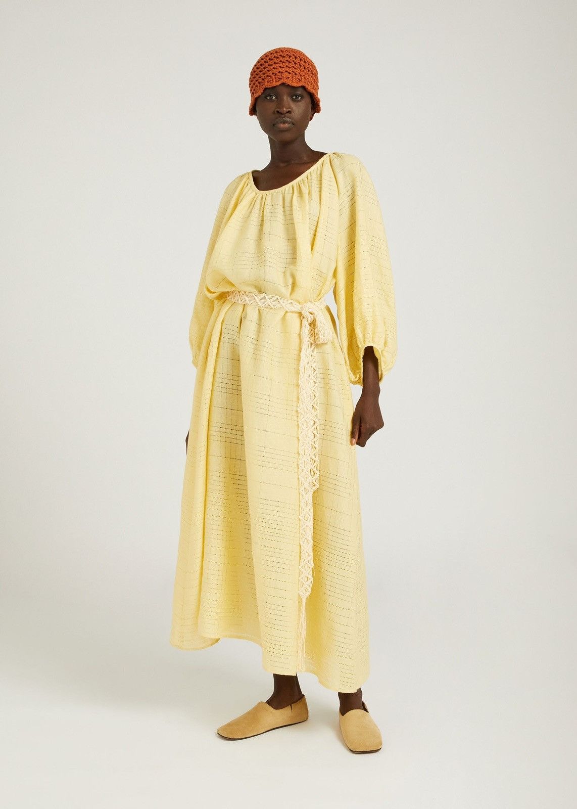 Loro Piana o1srvl11e0824 Medea Af Needle Linen Midi Dress in Yellow Size M / US 6-8 / IT 42-44 - 2 Thumbnail