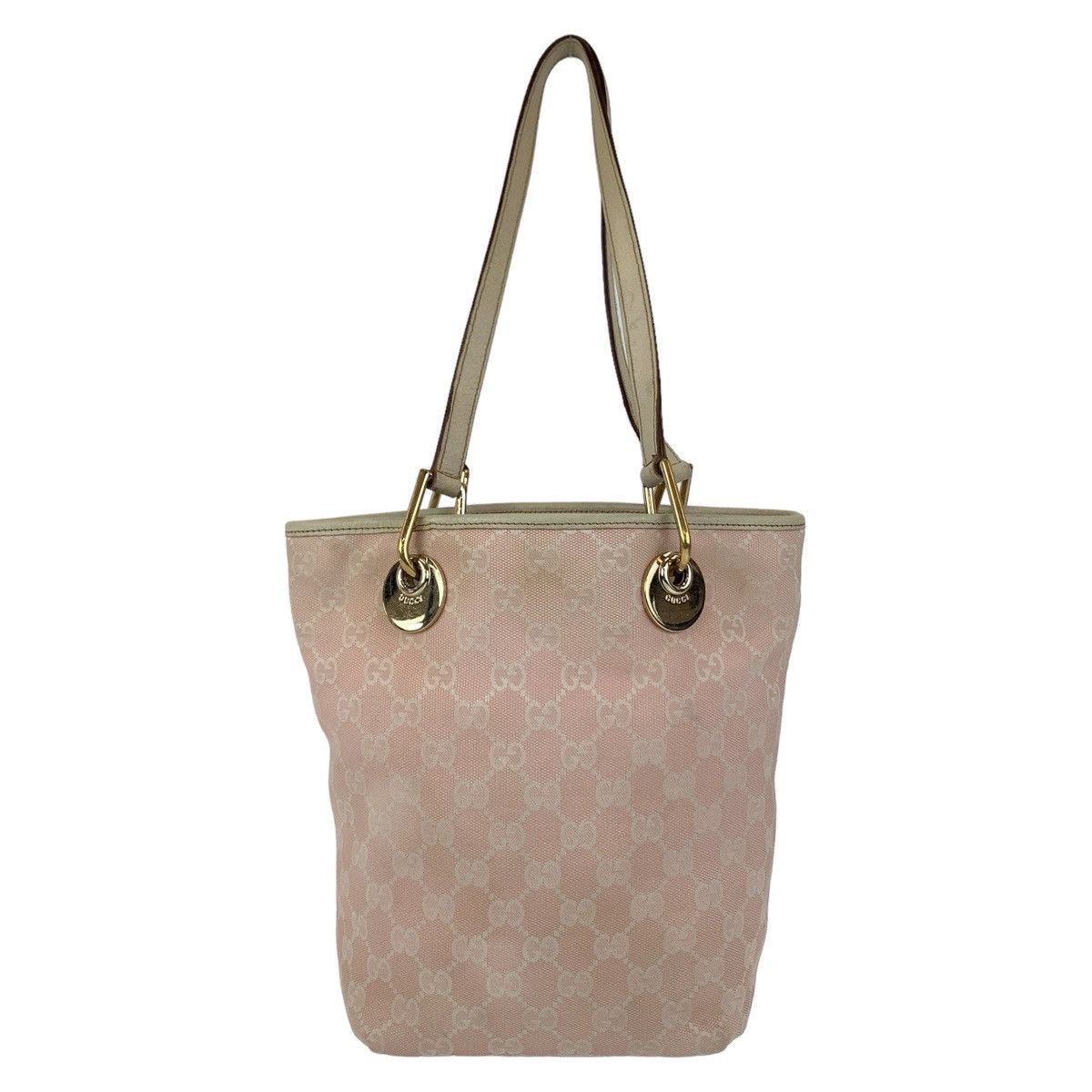 Gucci Gucci Gucci Pink GG Canvas Leather Tote Shoulder Bag Canvas Tote Bag 120840 in Very Good Condition Size ONE SIZE - 1 Thumbnail